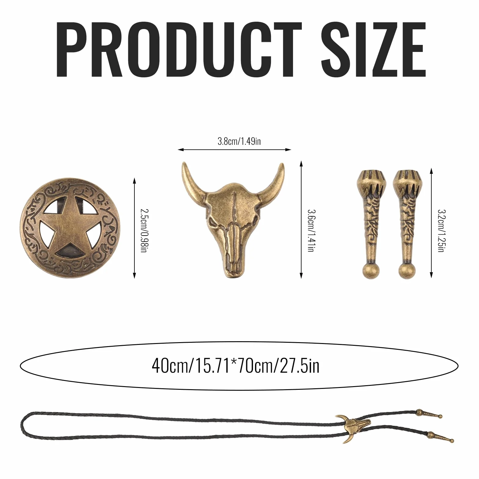2 sztuki kostiumu Bolo Tie, męski kostium kowbojski, koszula kowbojska, męski strój westernowy, kamizelka kowbojska, regulowany łańcuszek na szyję, skórzany wisiorek rodeo dla kobiet i