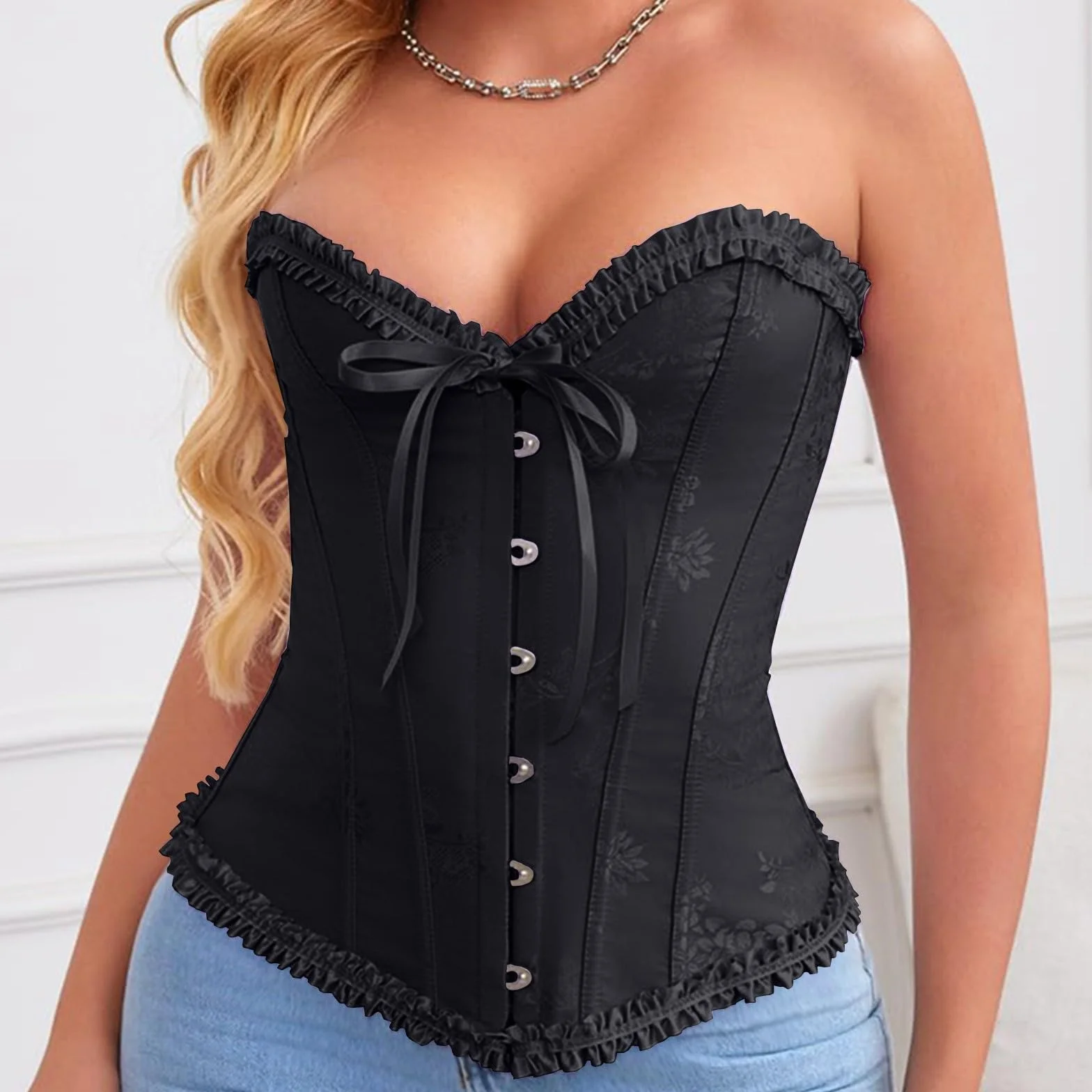Damski gorset Curvy Push Up Overbust Curvy gorset wyszczuplający elegancki średniowieczny gorset top talia trener gotycki gorset z gumką na imprezę gorsety pirackie