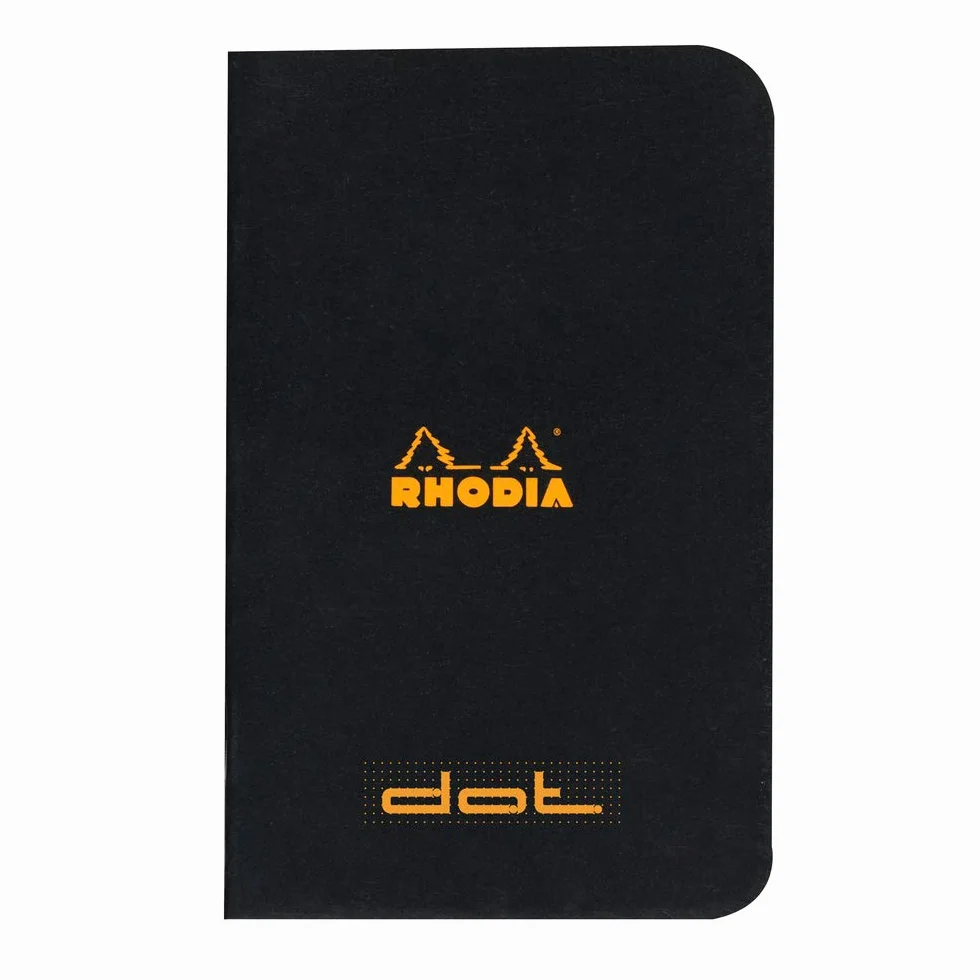 RHODIA 119155C – Notes zszywany w kolorze czarnym – 7,5 x 12 cm – punktowy układ stron – 48 stron – papier Clairefontaine biały 80 g/m² – miękka powlekana, wodoodporna okładka – Classic