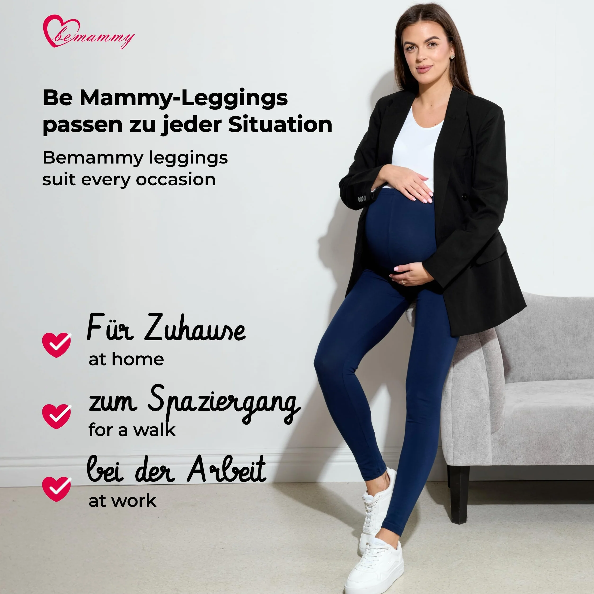 Be Mammy Bawełniane Legginsy Ciążowe Długie BE20-230