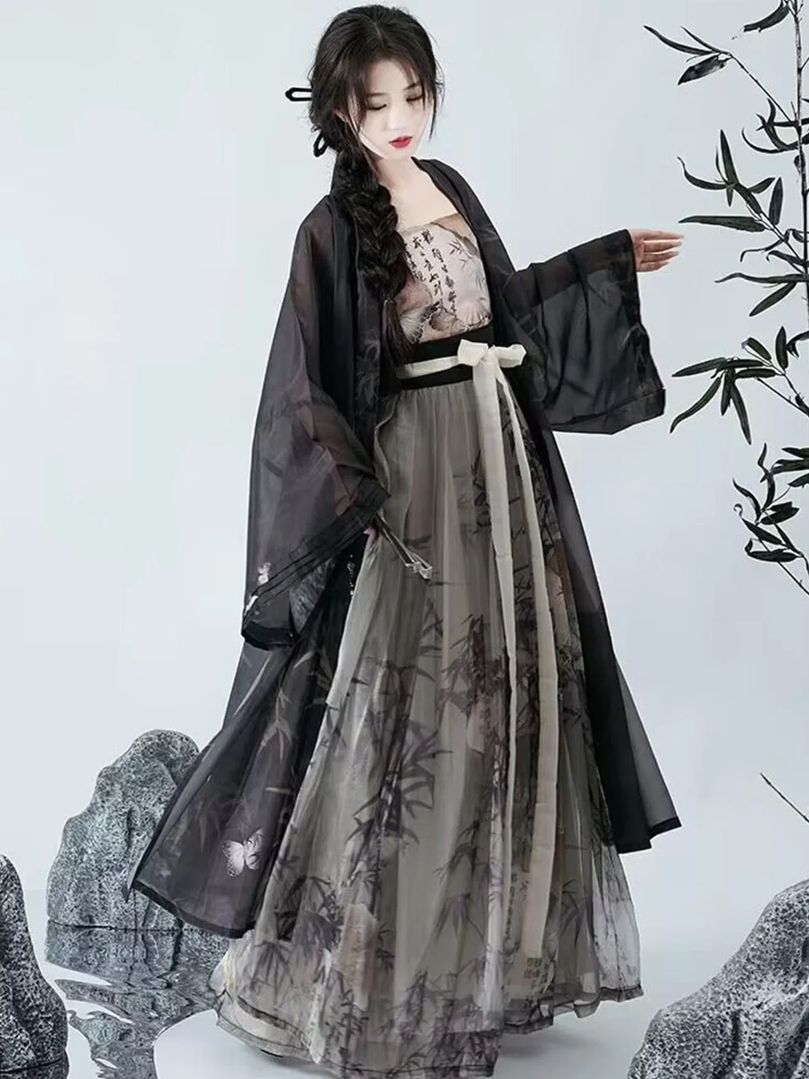 4XL Hanfu Sukienka Kobiety Piosenka Dynasty Nowoczesny Styl Oversized Cosplay Kostium Lato Czarny Hanfu Zestawy