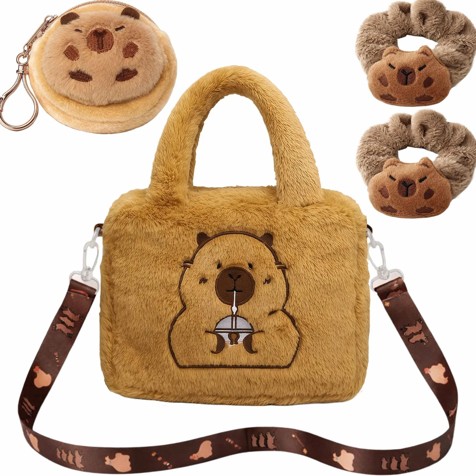GWAWG Kapibara Plush Girls Handbag, Girls Plush Crossbody Bag, Kapibara Torby Crossbody, Kapibara Prezenty Dziewczyny Torba dla Dziewczyny Akcesoria Biżuteria Urodziny Boże Narodzenie