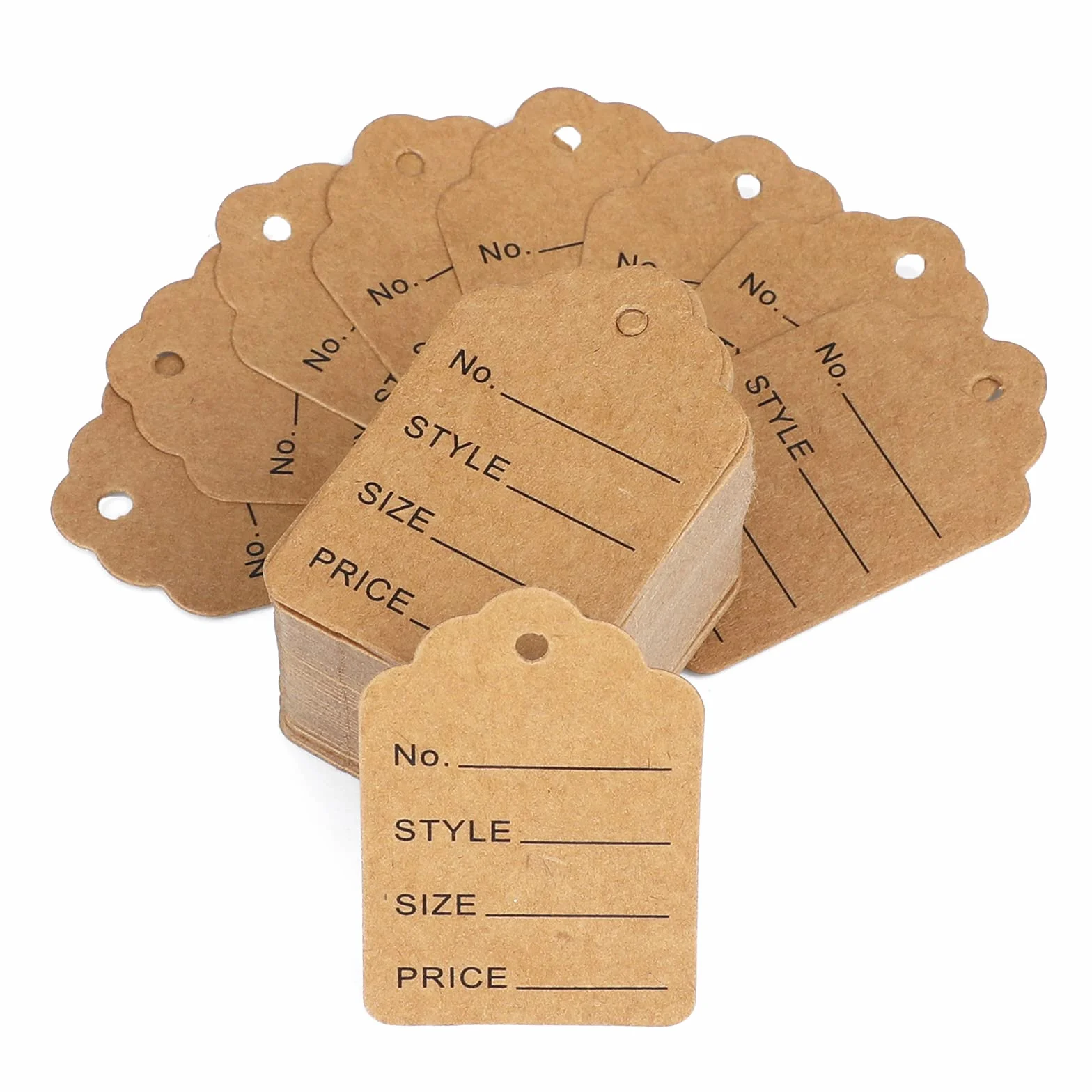1000 sztuk etykiet z ceną, małe etykiety, mini zawieszki, cena 3,2 x 5 cm, etykiety do zawieszania, etykiety na biżuterię, etykiety cenowe (brązowe)