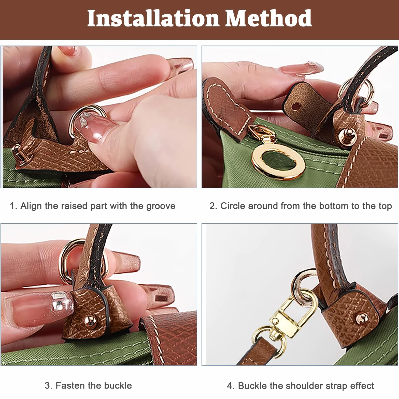 Zocipro Mini Pasek do Torebki Longchamp - Regulowany Skórzany Pasek Crossbody, Bez Dziurkowania, Zapasowy Pasek na Ramię (Brązowy), Uniwersalny Rozmiar
