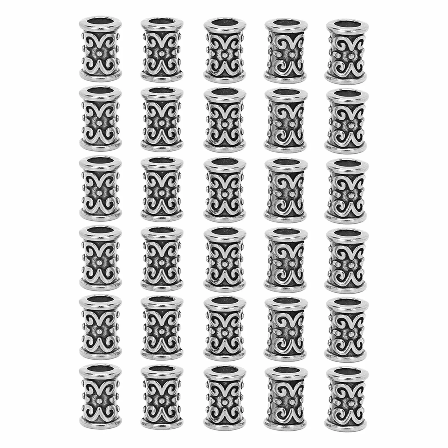 30 Sztuk Koraliki do Włosów Koraliki do Brody Koraliki do Oplatania Norse Viking Koraliki, Koraliki do Włosów Stop Retro Dredy do Włosów Koraliki Akcesoria do Oplatania Włosów(Srebro)