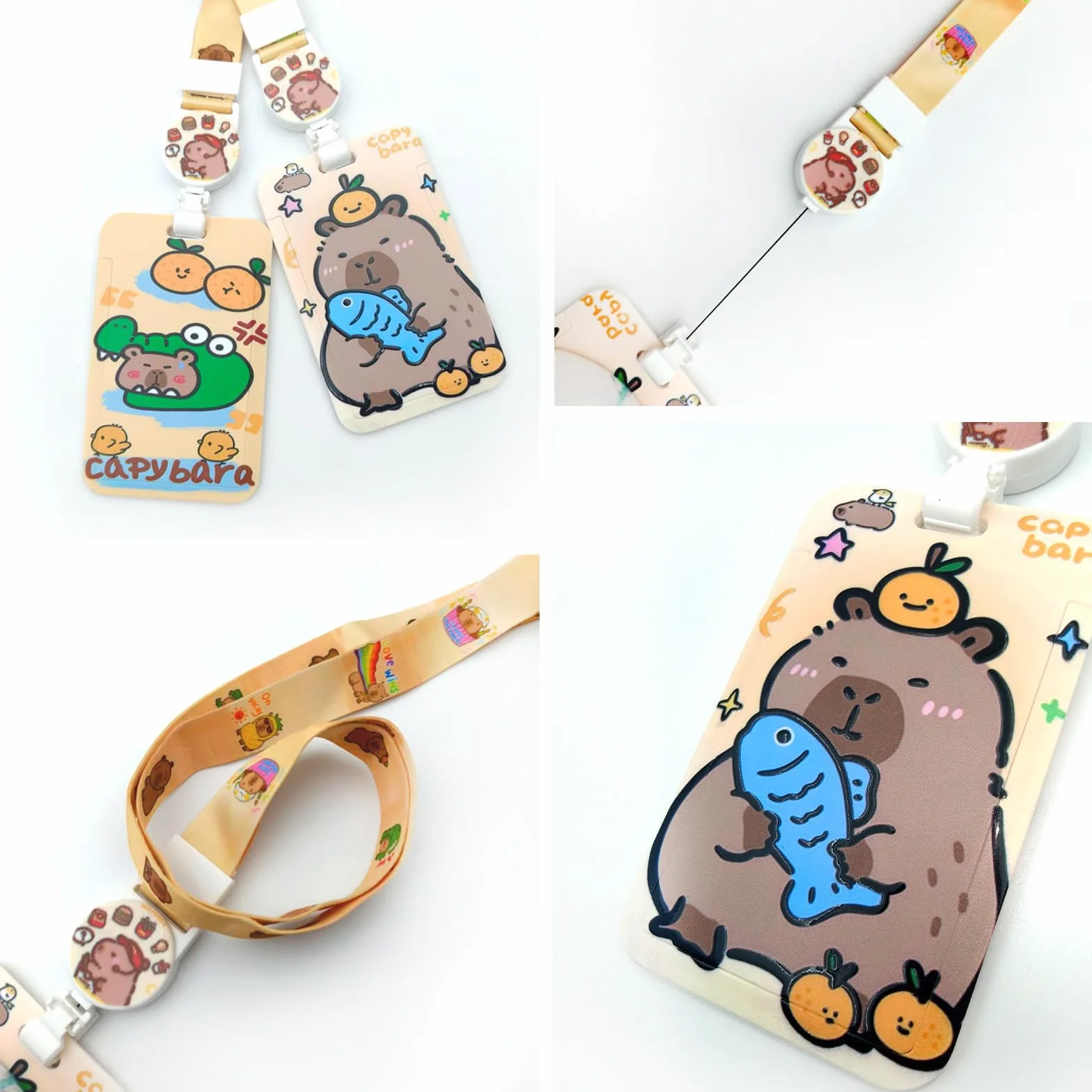 2 sztuki Etui na dowód osobisty Capybara z tasiemką, Wyciągany smycz uchwyt na dowód osobisty, Uchwyt na karty Capybara dowód osobisty, Urocze etui na karty z tasiemką, Uchwyt na plakietkę dla