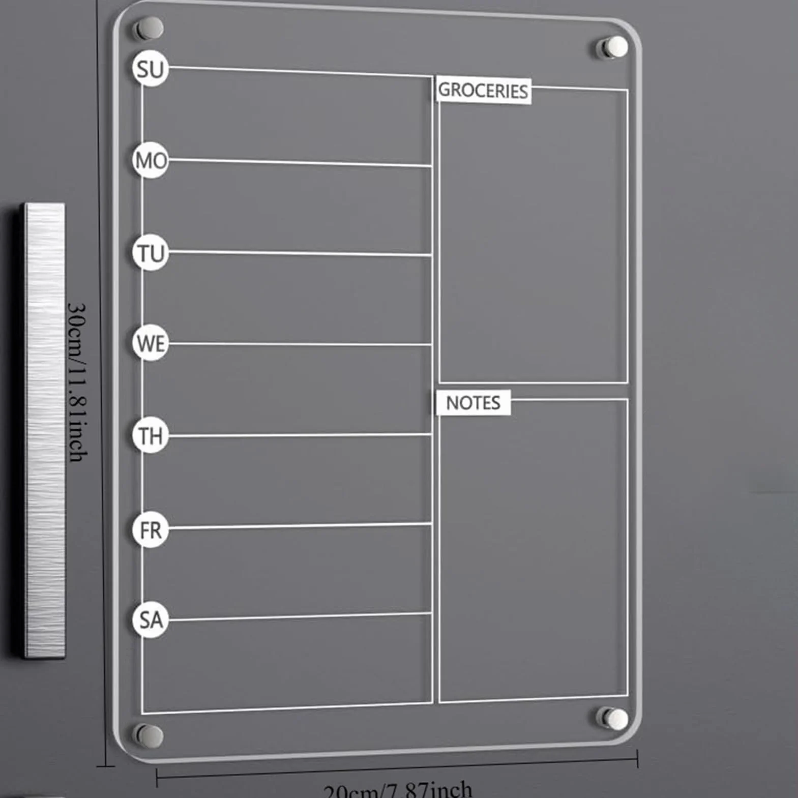 Acrylic Meal Planner, Magnetic Whiteboard Weekly Planner with 8 Markers, Erasable Note board for Shopping List, Chore Chart, Groceries, Kitchen, Family, Apartment