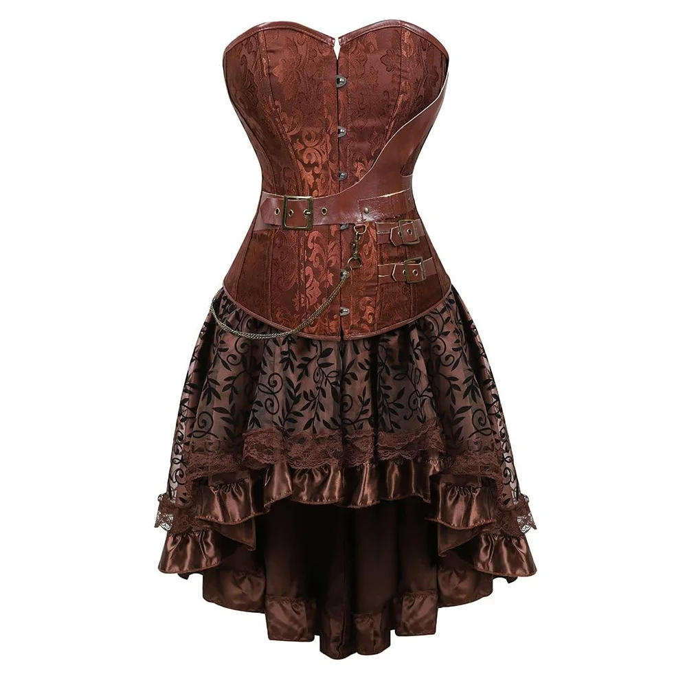 Sukienka gorsetowa spódniczka tutu, zestaw gorsety dla kobiet, steampunk, gotycki, punk, skórzany, gorset, kostium pirata, Halloween, duży rozmiar