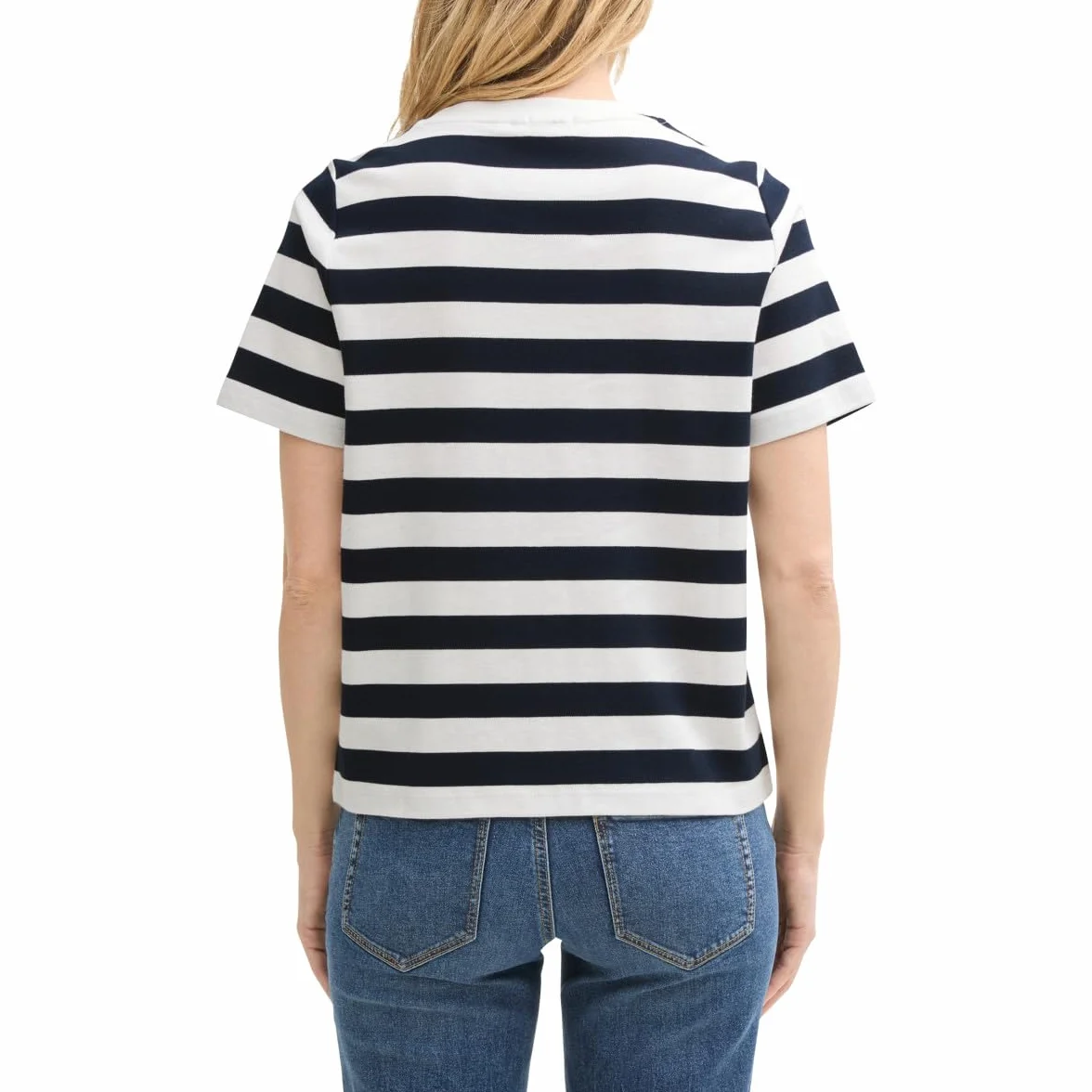 TOM TAILOR T-shirt damski, 37734 - Navy Offwhite Block Stripe, L
