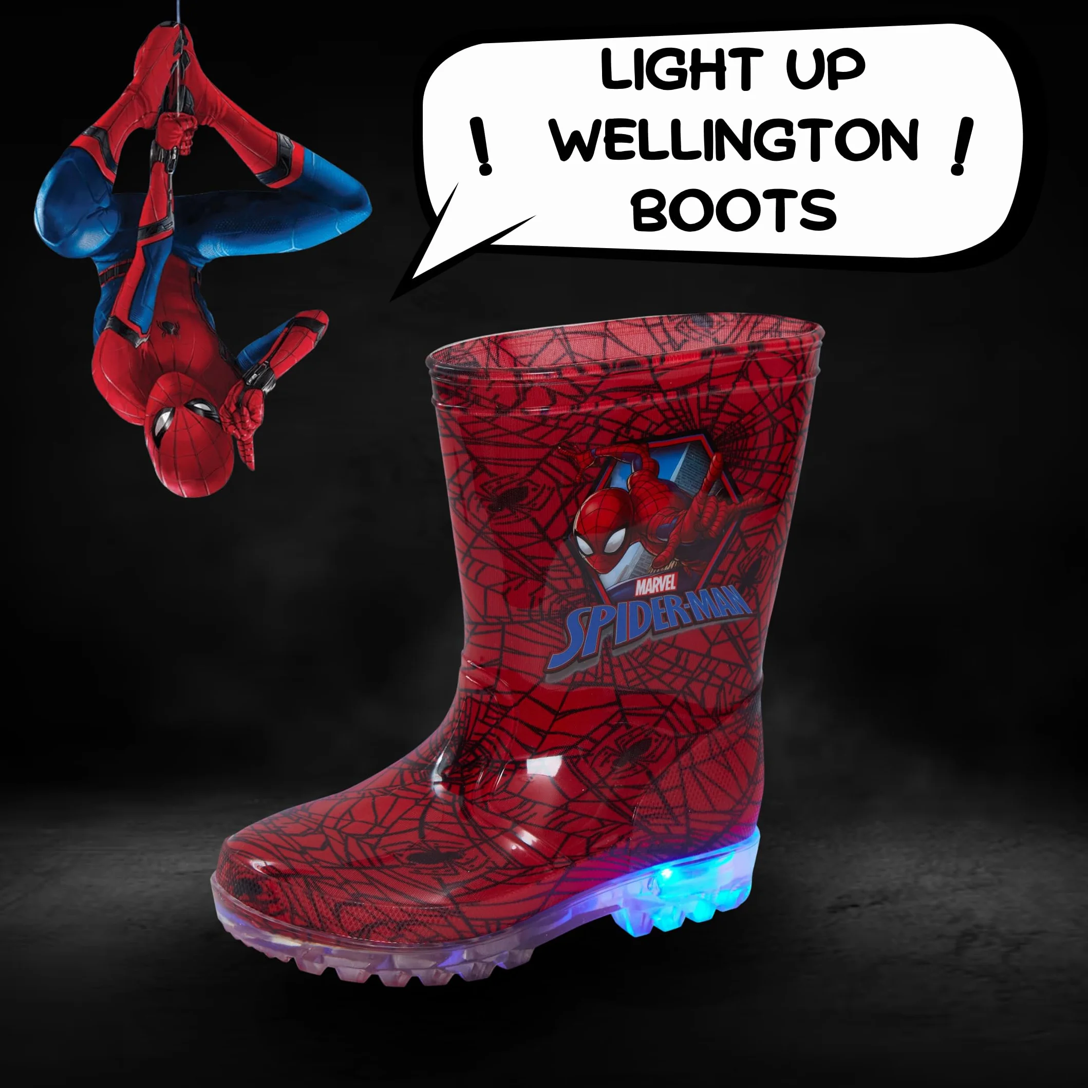Marvel Spiderman świecące kalosze dziecięce migające kalosze przeciwdeszczowe kalosze