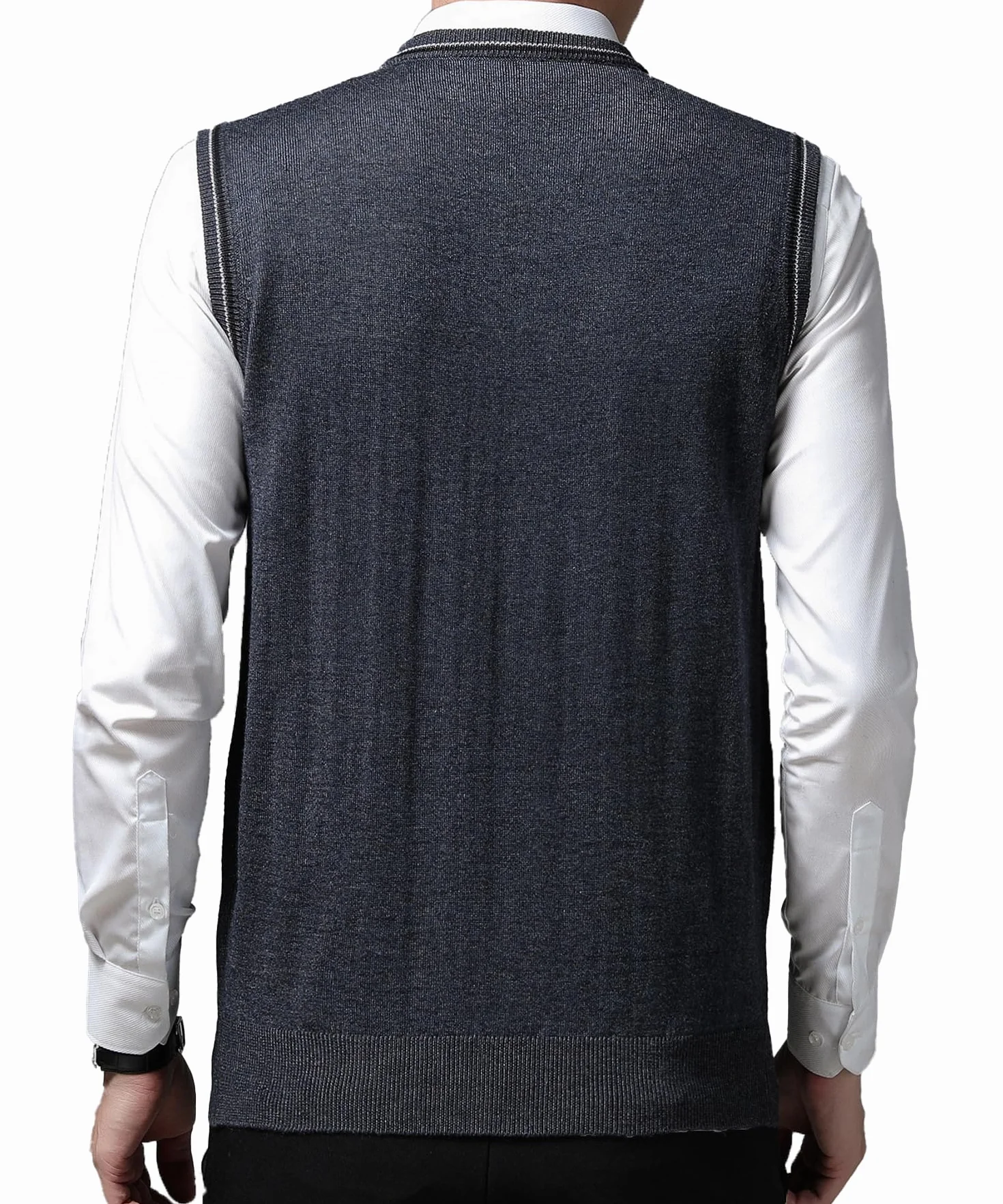 Męski sweter bez rękawów z dekoltem w serek kamizelka z dzianiny odzież wierzchnia kamizelka klasyczna biznesowa dzianina slipover sweter tank topy, ciemnoszary, XL