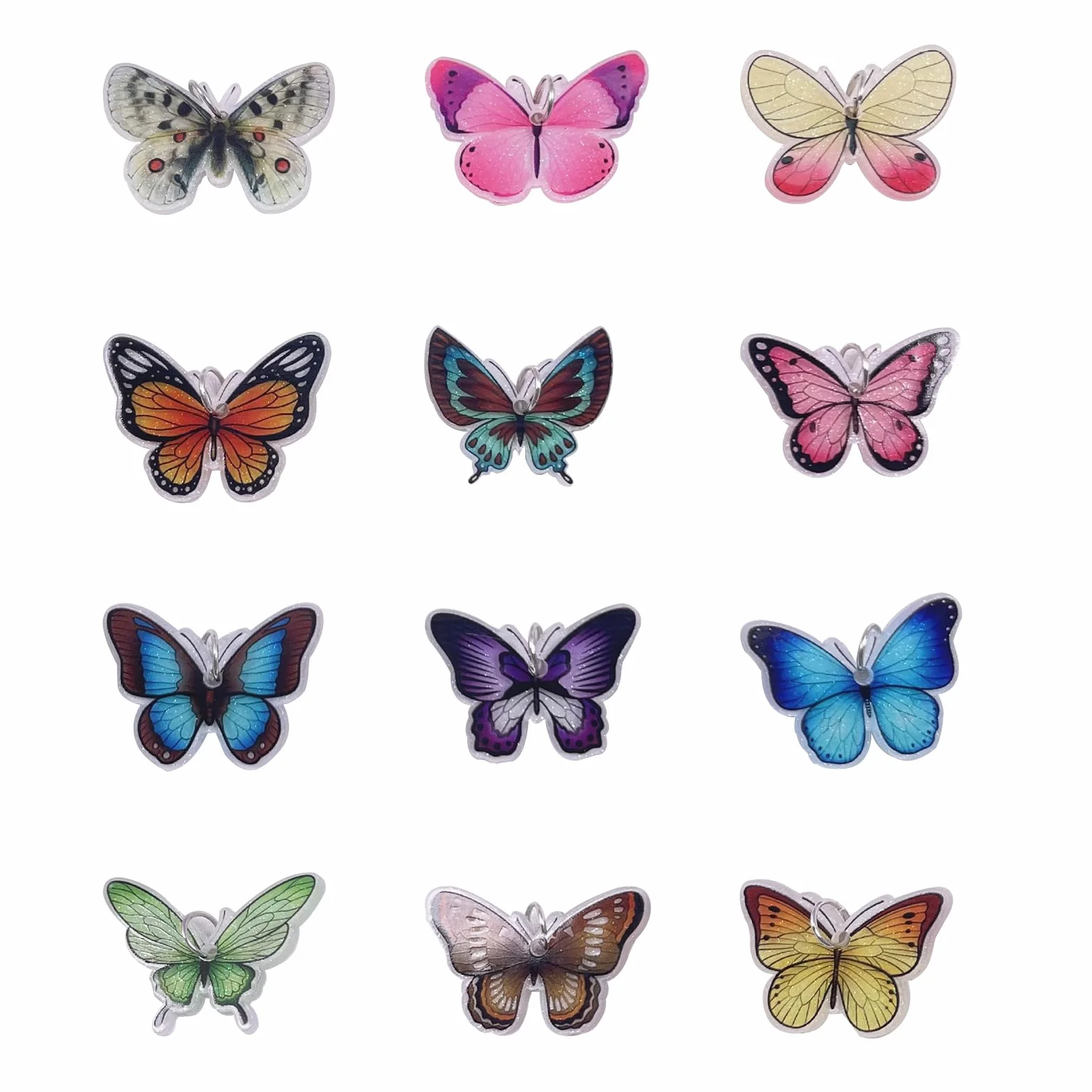 MIGIFTDY 24 szt. akrylowe ozdoby motylkowe urocze akrylowe kolczyki i naszyjnik zestaw morpho motyl zestawy biżuterii dla kobiet dziewcząt amulet motyl prezenty, Akryl