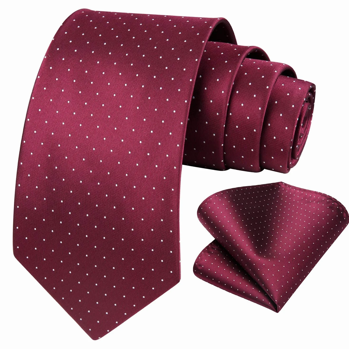 HISDERN Krawaty w kropki dla mężczyzn krawat ślubny chusteczka formalny krawat biznesowy i kieszonkowy kwadratowy zestaw, A burgundy, Rozmiar uniwersalny