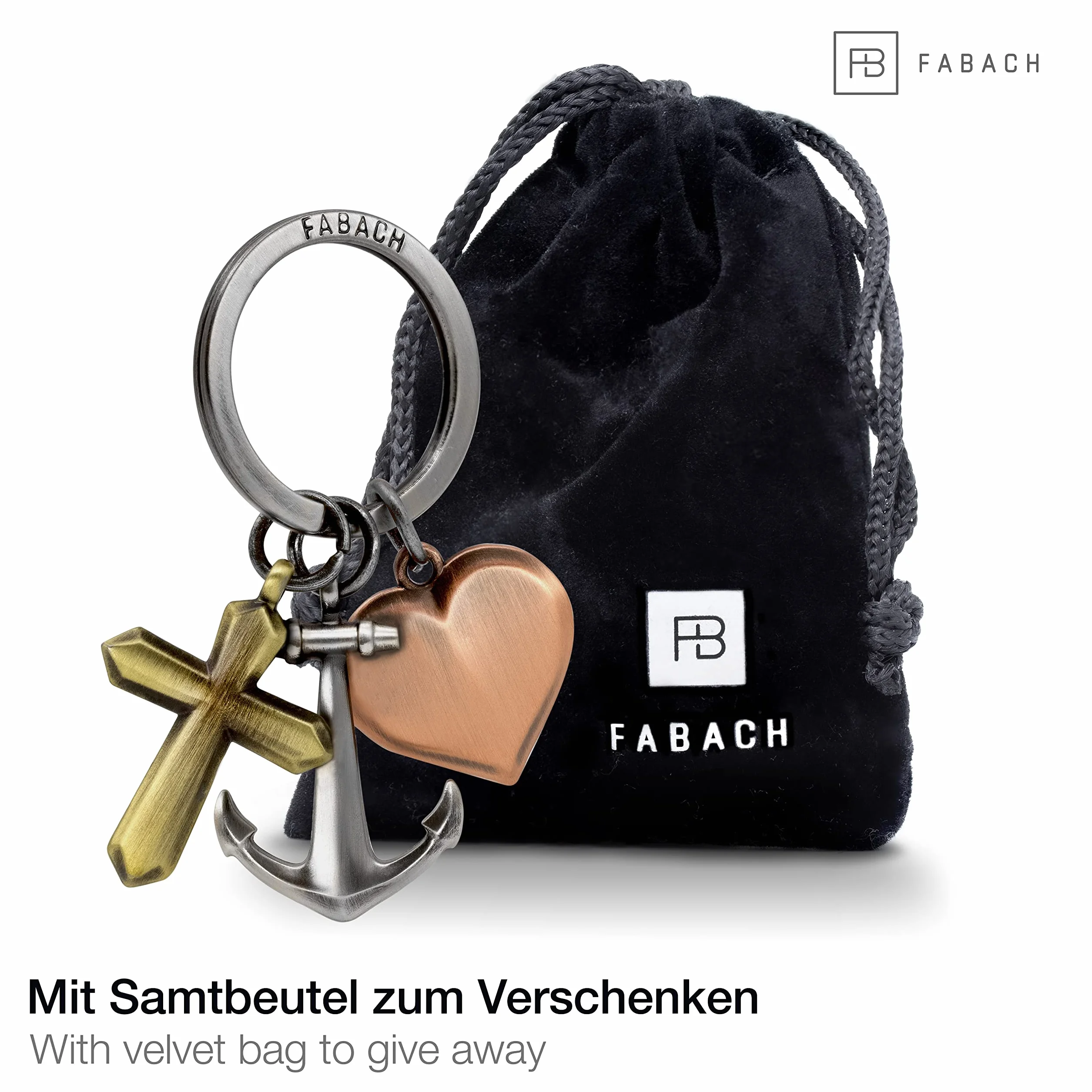 FABACH Wiara miłość nadzieja breloczek do kluczy – prezent zawieszka krzyż serce kotwica breloczek do kluczy - trójkolorowe symbole Charm Faith Hope Love