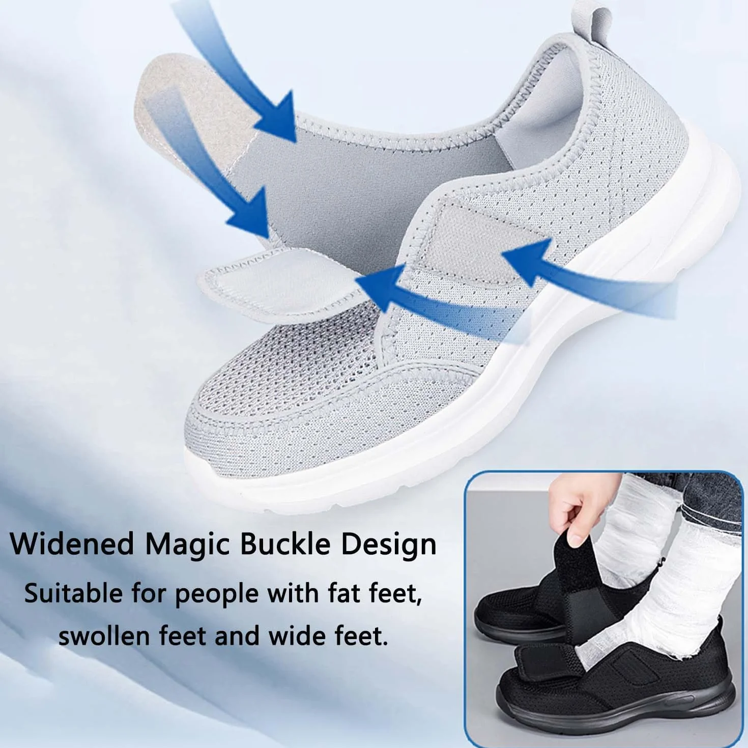 PTLYE Buty dla diabetyków dla kobiet bardzo szerokie z regulowanym paskiem, buty ortopedyczne, wsuwane buty turystyczne dla osób starszych