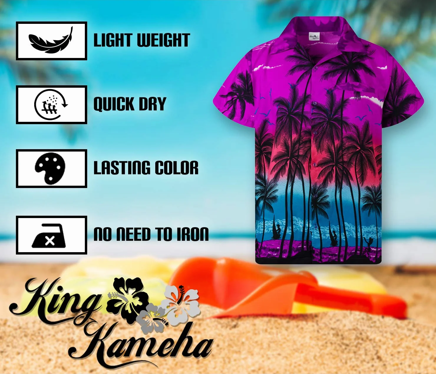 King Kameha Funky koszula hawajska dla chłopców i dziewczynek, z krótkim rękawem, kieszeń przednia, nadruk hawajski, uniseks, wzór palm plażowych