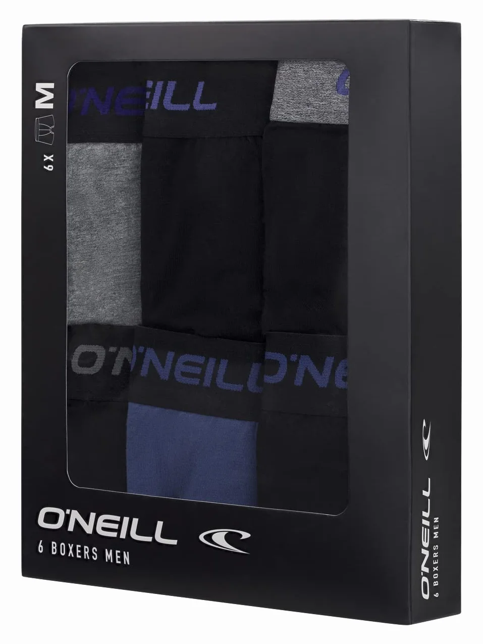 O'Neill Bokserki męskie Uni Sport Boxer M L XL XXL 95% bawełna, męskie majtki, bez rozporka, 6 sztuk, czarne, czerwone, niebieskie