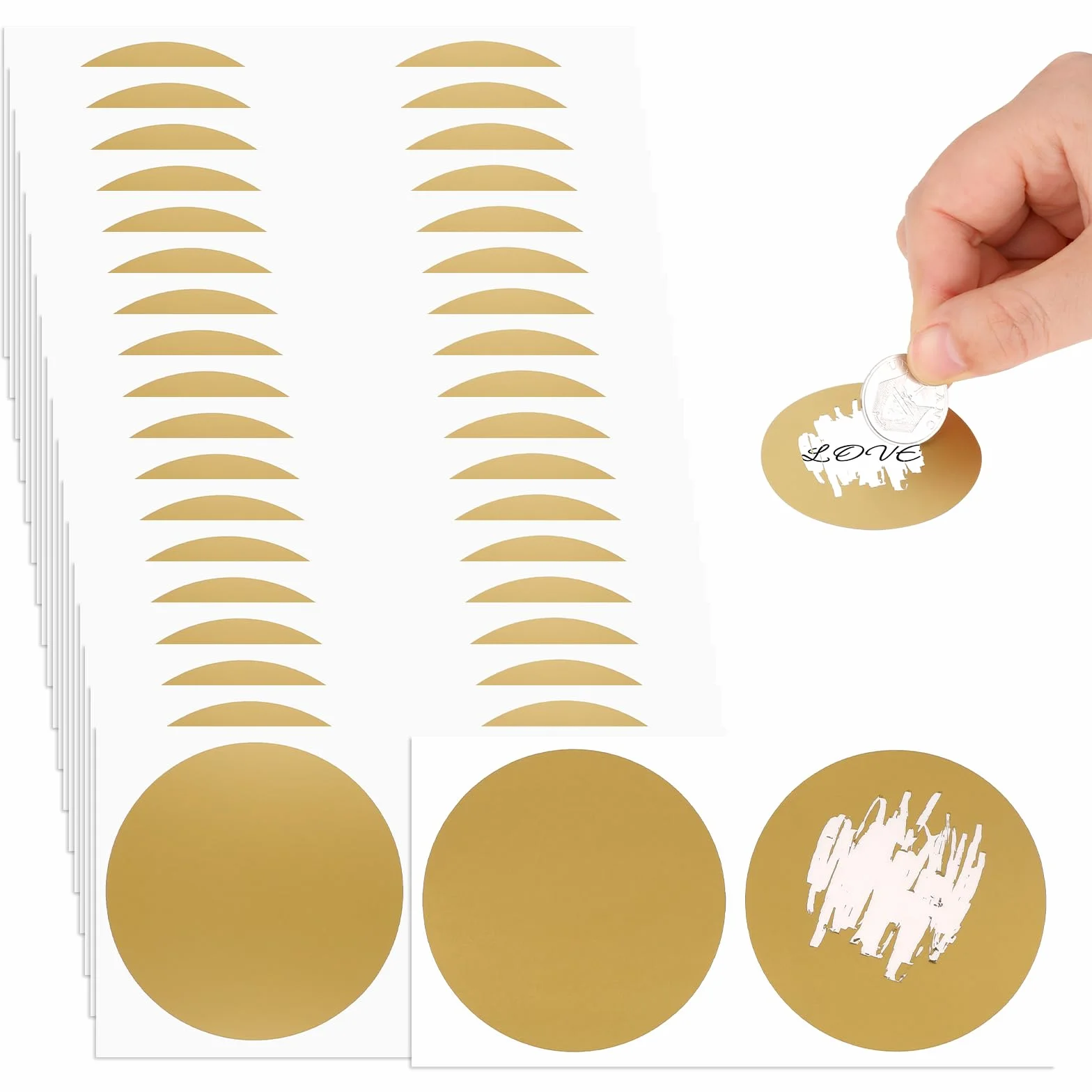 100 sztuk złotych okrągłych naklejek do zdrapywania, do samodzielnego wykonania, do naklejania, kreatywne, zdrapywane, naklejki na niespodziankę, pocztówki, prezenty