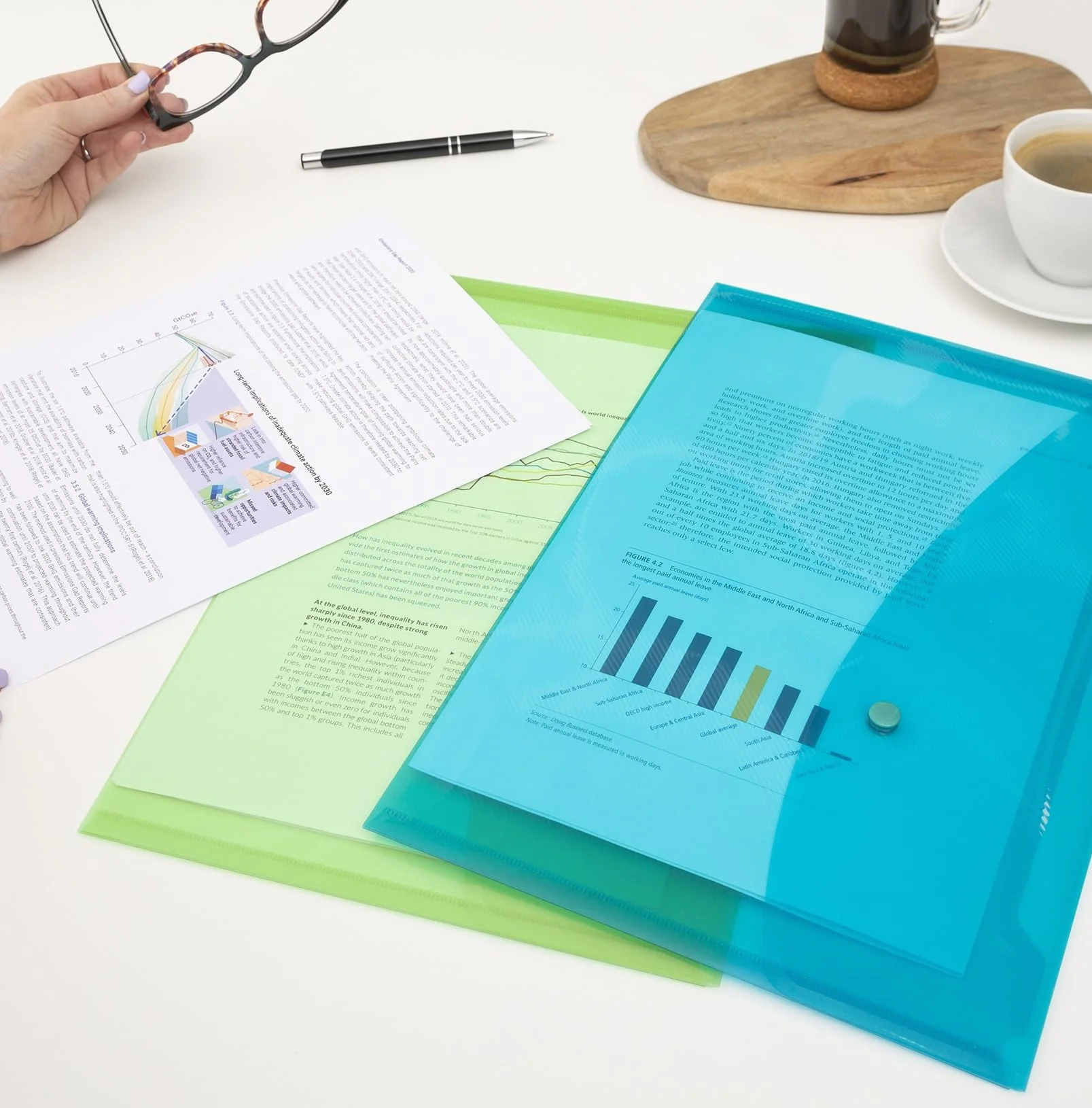 Rapesco 0688 ECO Recyklingowanego Plastikowe Portfele, A4+, Różnie Jasne Przezroczyste Kolory, Opakowanie 5