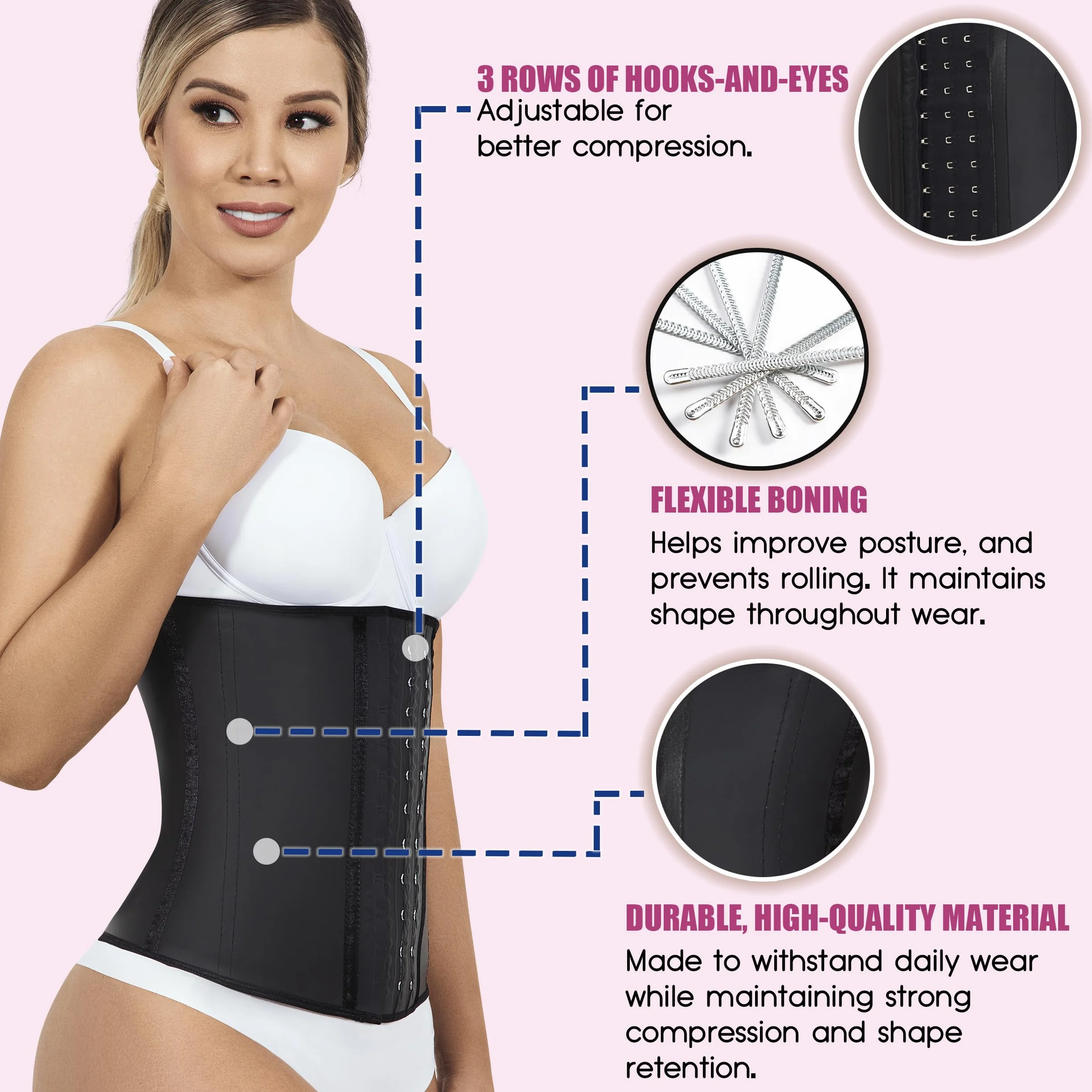 LADYSLIM ALL NEW Waist Trainer Cincher for Women Faja Colombiana Latex Body Shaper Reductora Cinturilla Modeladora Para Mujer Black XS