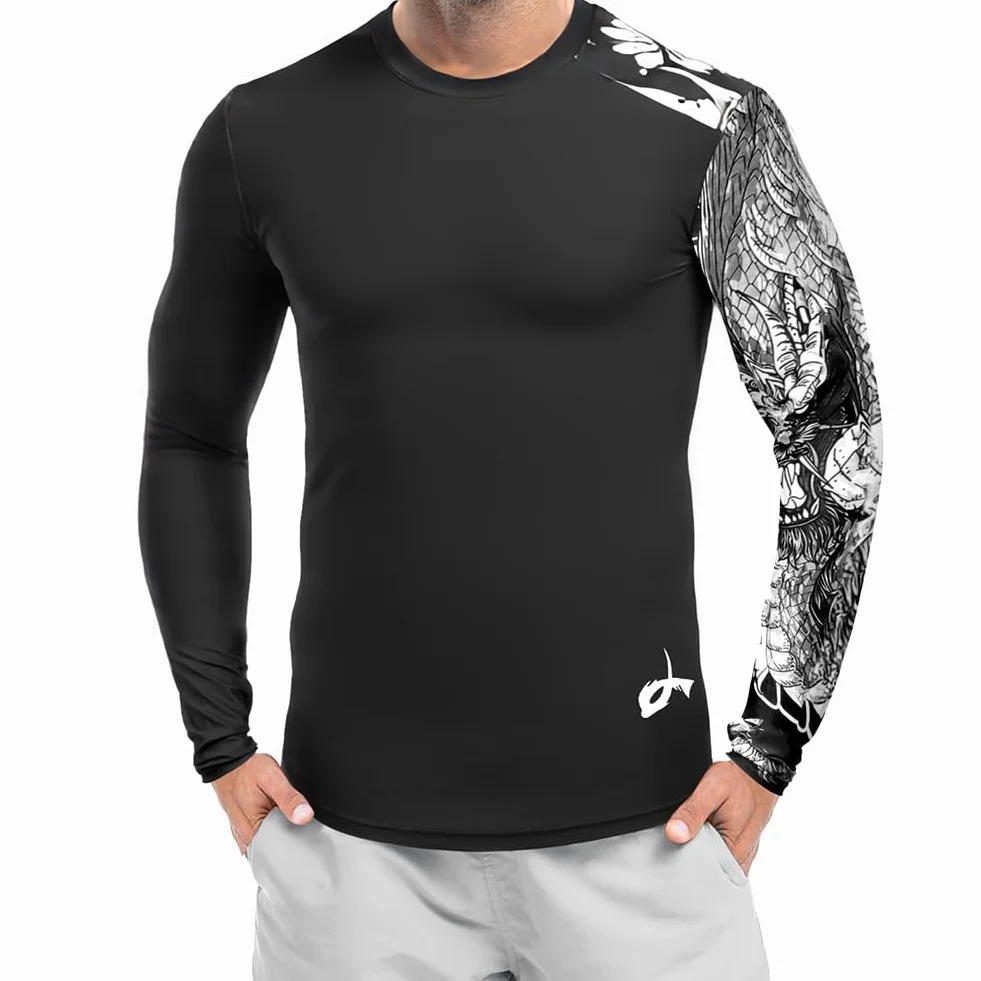 Męska koszulka pływacka UPF 50+ z długim rękawem, UV, slim fit, z długim rękawem, szybkoschnąca, oddychająca, odpowiednia na wiosenne i letnie podróże, plażę, kemping, jazda na rowerze, alpinizm