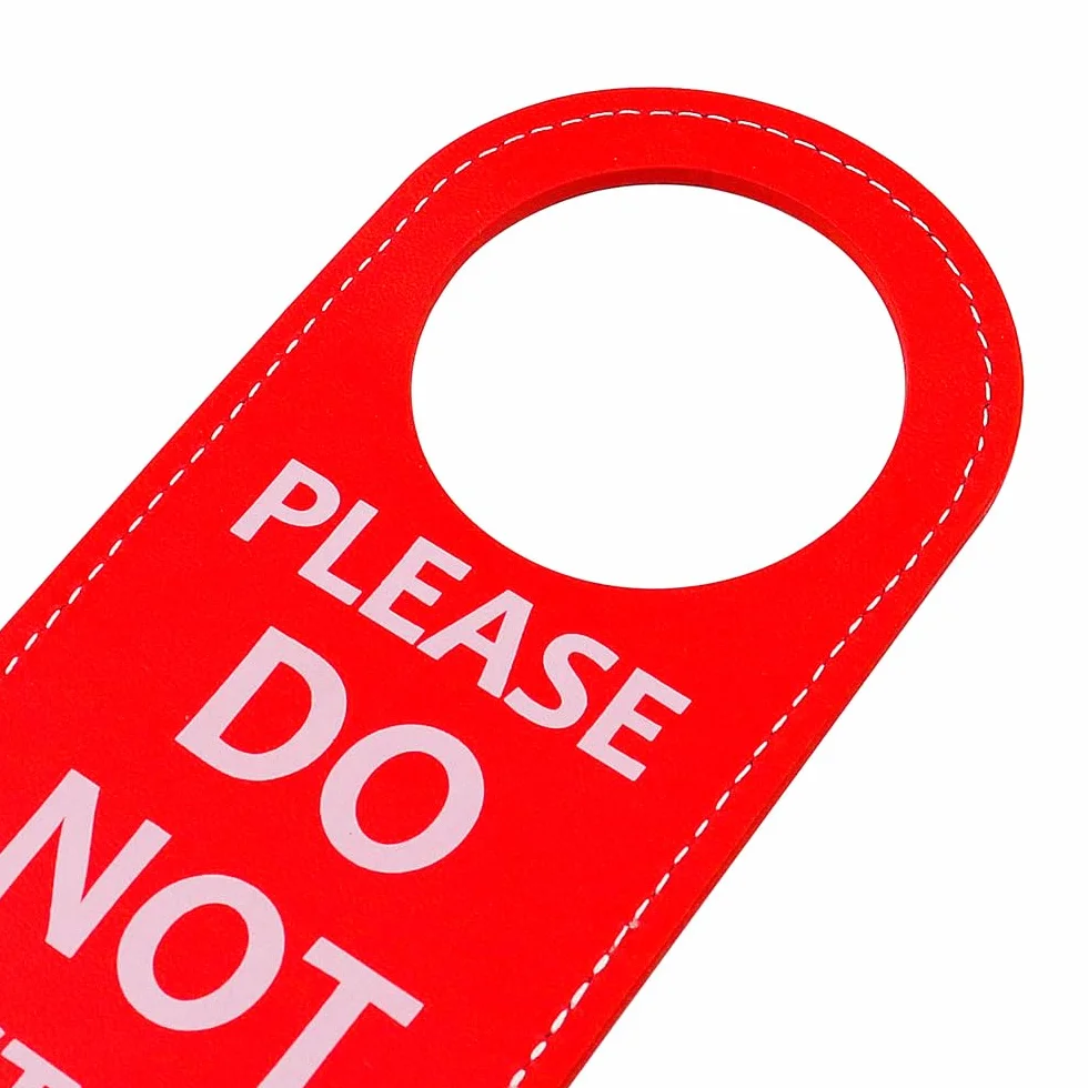 Znak "Do Not Disturb" wieszak na drzwi, opakowanie ze skóry PU, dwustronna gałka do drzwi, znak prywatności do biura, spotkania domowego, czerwony
