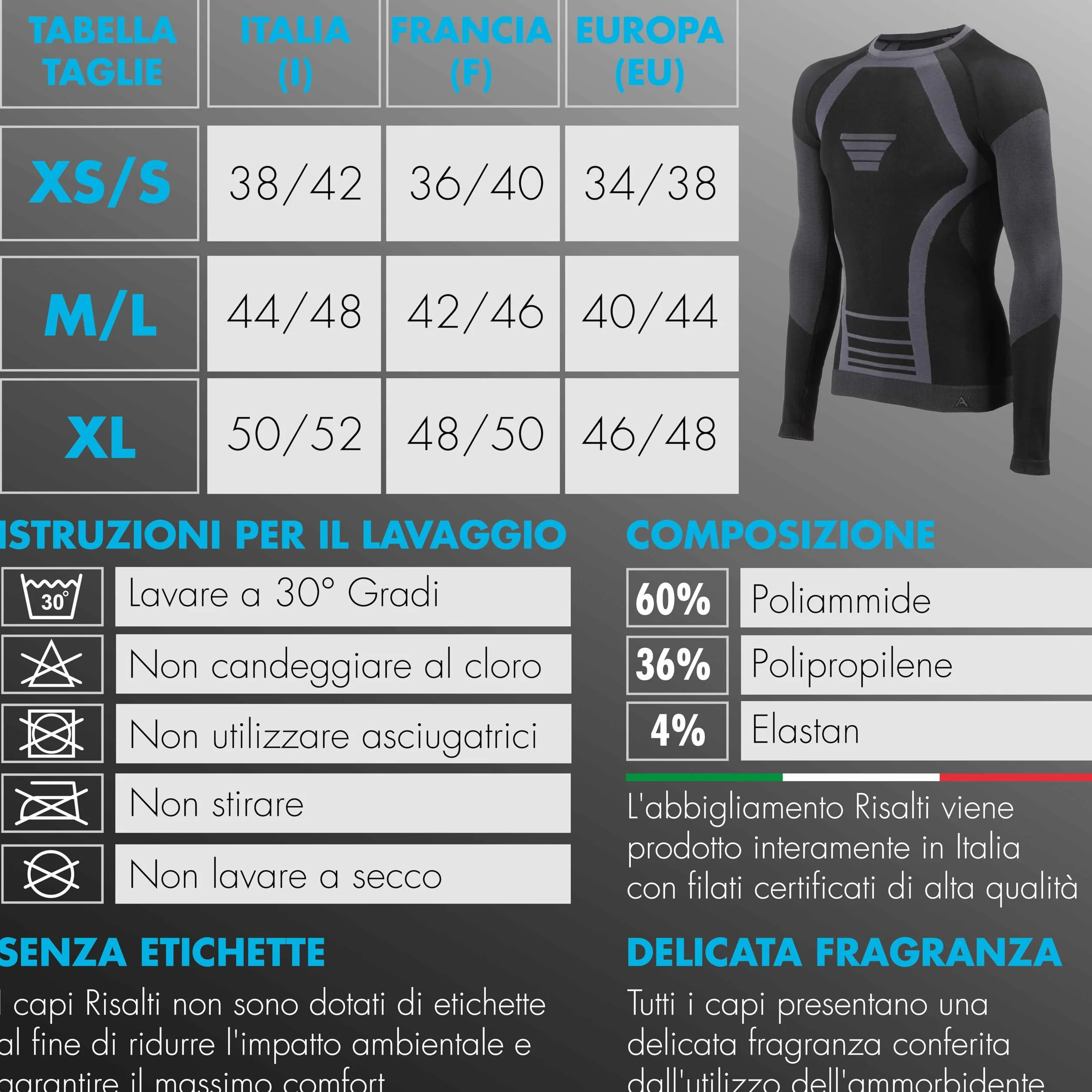 Risalti MęSka I Damska Koszulka Termoaktywna Extreme Unisex - OddychająCa Bielizna Termoaktywna Z DłUgim RęKawem, Bezszwowa Techniczna Odzież Zimowa - Made In Italy