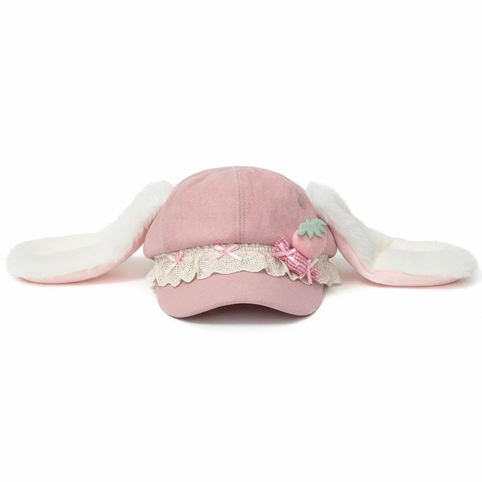 Uroczy królik ucho beret kapelusz kobiety zimowy beret gazeciarz czapka słodka czapka beanie malarz kapelusze kawaii francuski styl artysta czapka