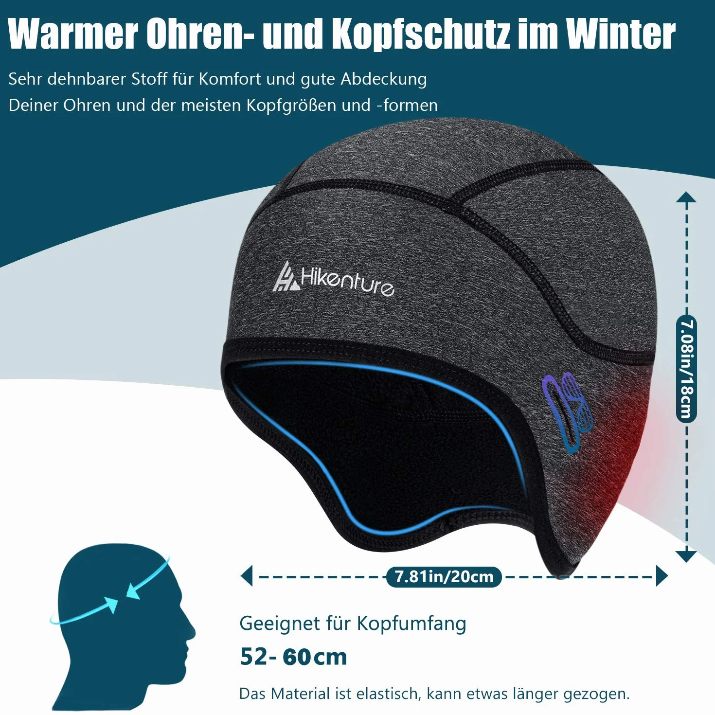 HIKENTURE Czapka zimowa, 2 sztuki, wiatroszczelna czapka rowerowa, ciepła czapka rowerowa, czapka pod kask rowerowy, kask narciarski, wspinaczka, jazda na rowerze