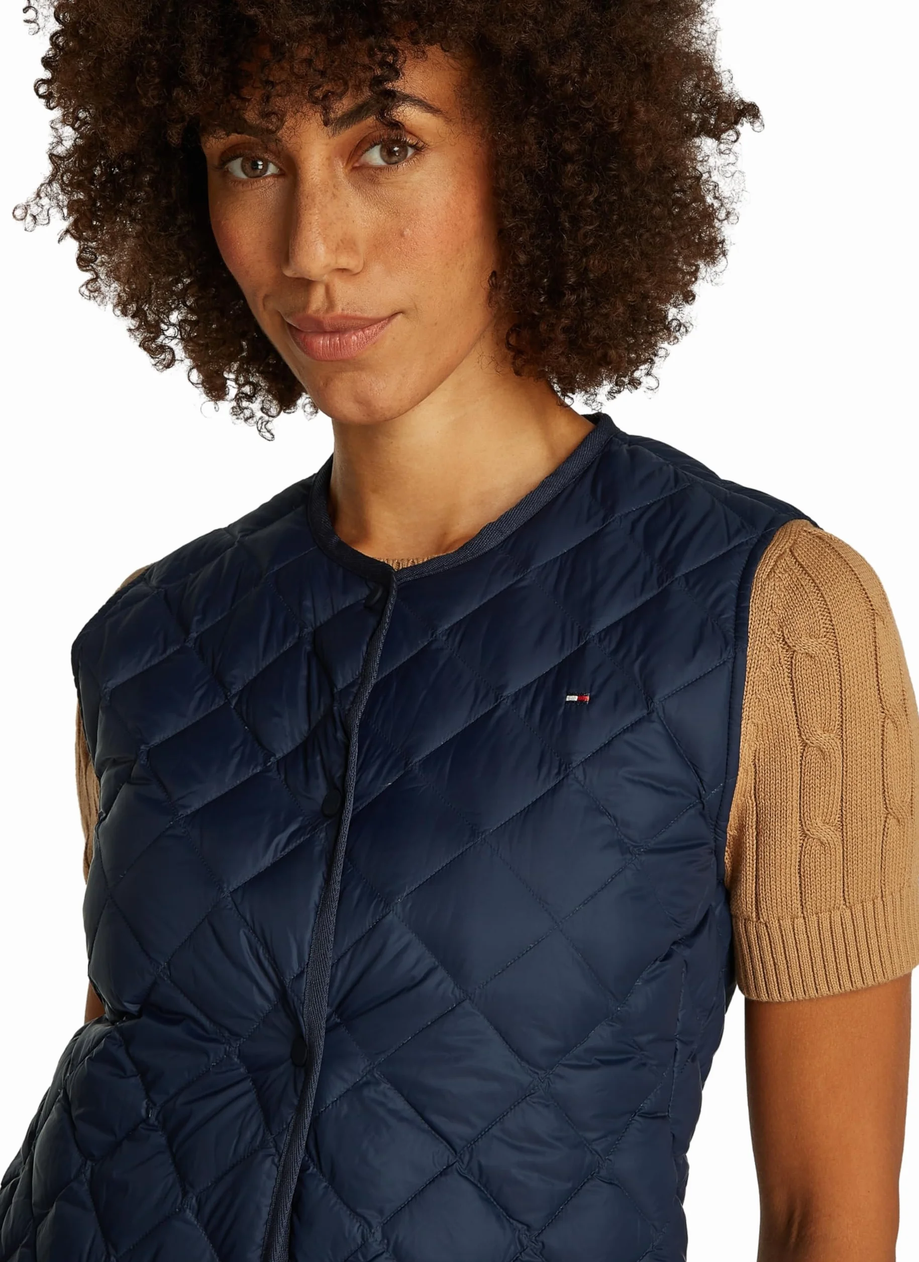 Tommy Hilfiger UL Down Pikowana kamizelka bez rękawów WW0WW43214 Kobiety Ul Down Quilt Collarless Vest Ww0ww43214