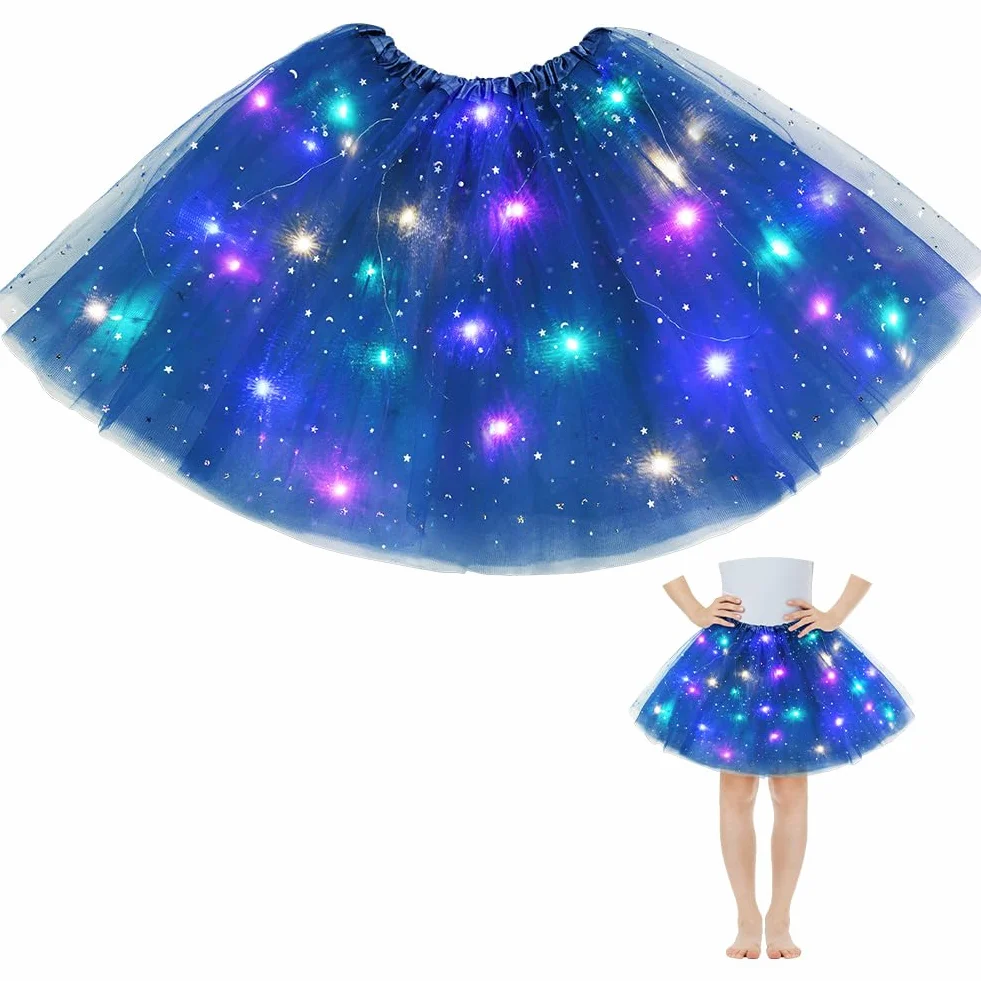 Dziewczęce spódnice tutu, ze światłem LED, tiulowa spódnica tutu z podszewką, pogrubiona, balet, imprezy taneczne, fantazyjna, elastyczna sukienka festiwalowa, na Halloween, Boże Narodzenie