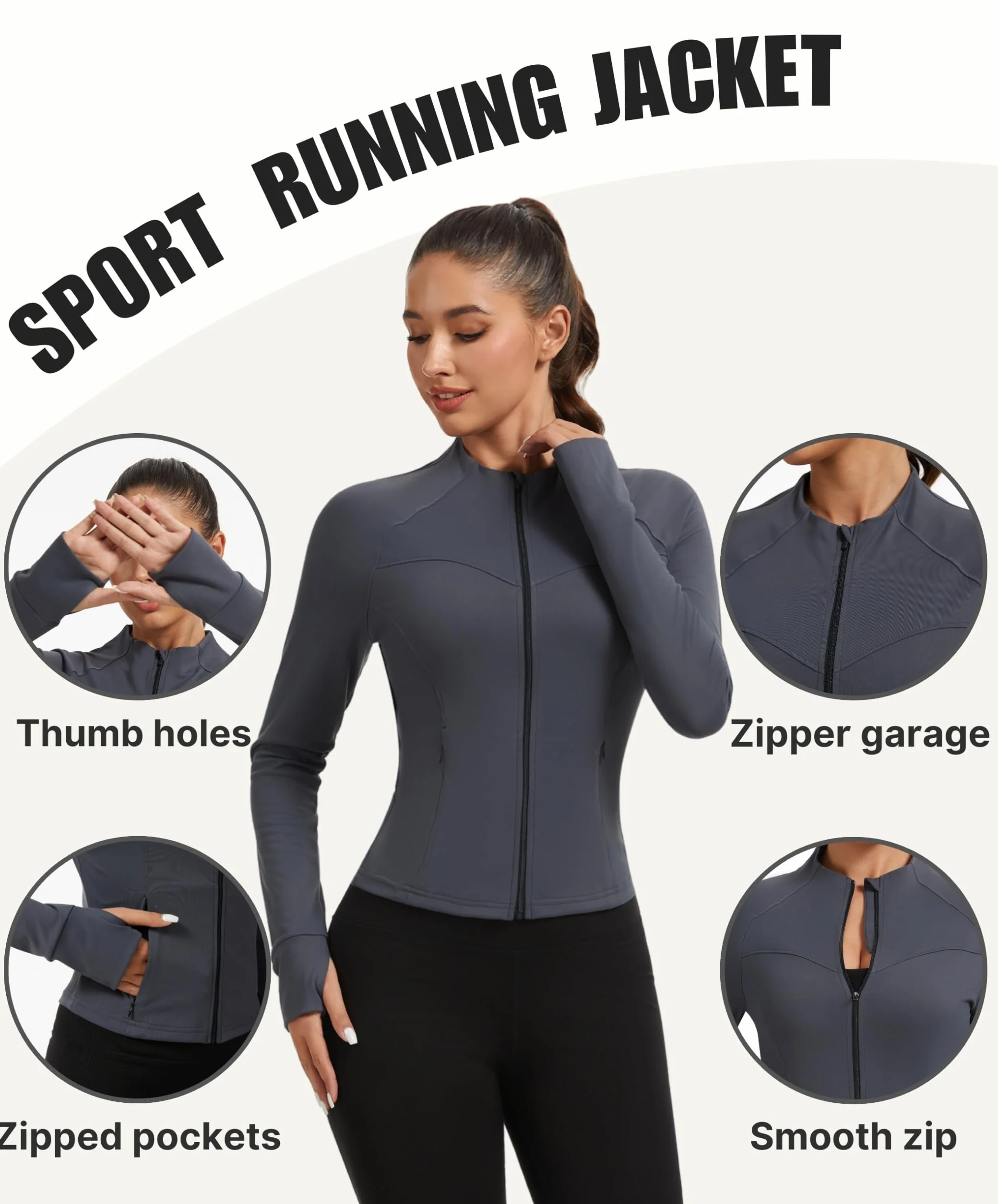 AMZSPORT Damska kurtka Sportowa Bluzy do biegania z kieszeniami na zamek błyskawiczny