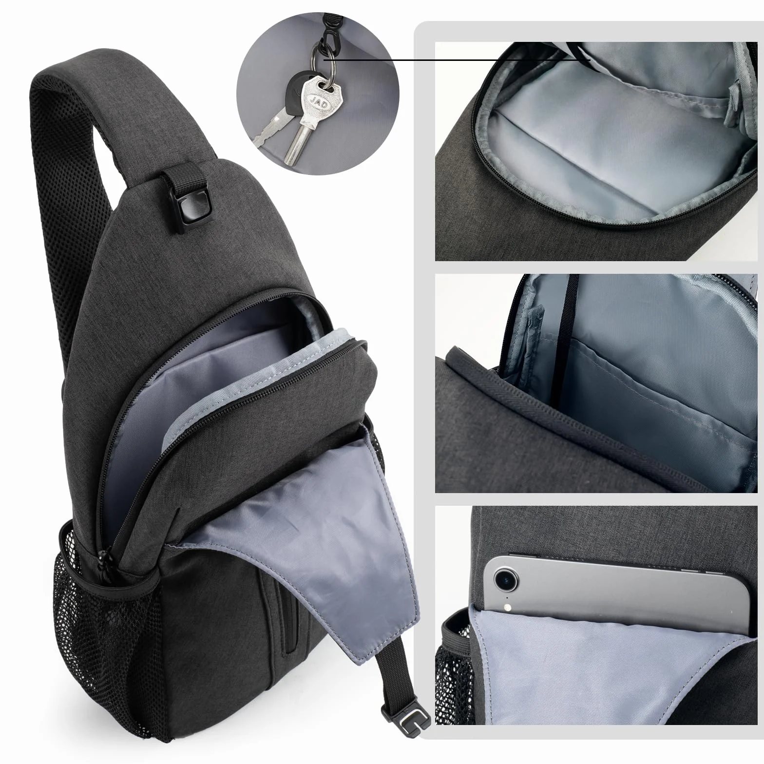 LEDAOU Torba na ramię, ochrona przed kradzieżą, wodoszczelna, z otworem na słuchawki – lekka i regulowana torba crossbody, uniseks, dla kobiet i mężczyzn, do miasta, podróży, fitnessu