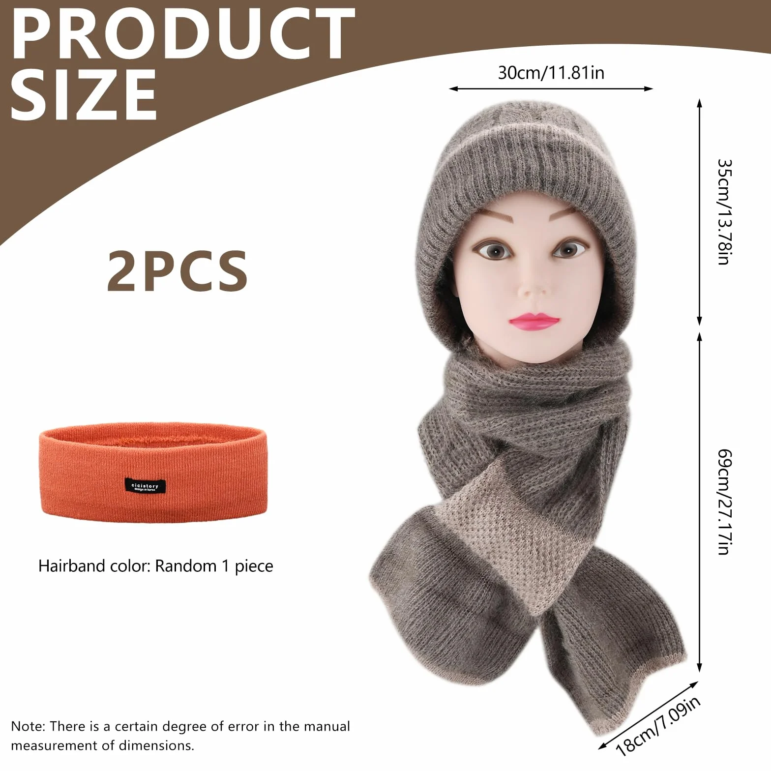 Zintegrowana ochrona uszu, wiatroszczelny szalik 2 w 1, zimowy dzianinowy ciepły szalik z kapturem, ciepła gruba czapka beanie, apaszka, zestaw dla kobiet, dziewcząt, z opaską na głowę, prezenty