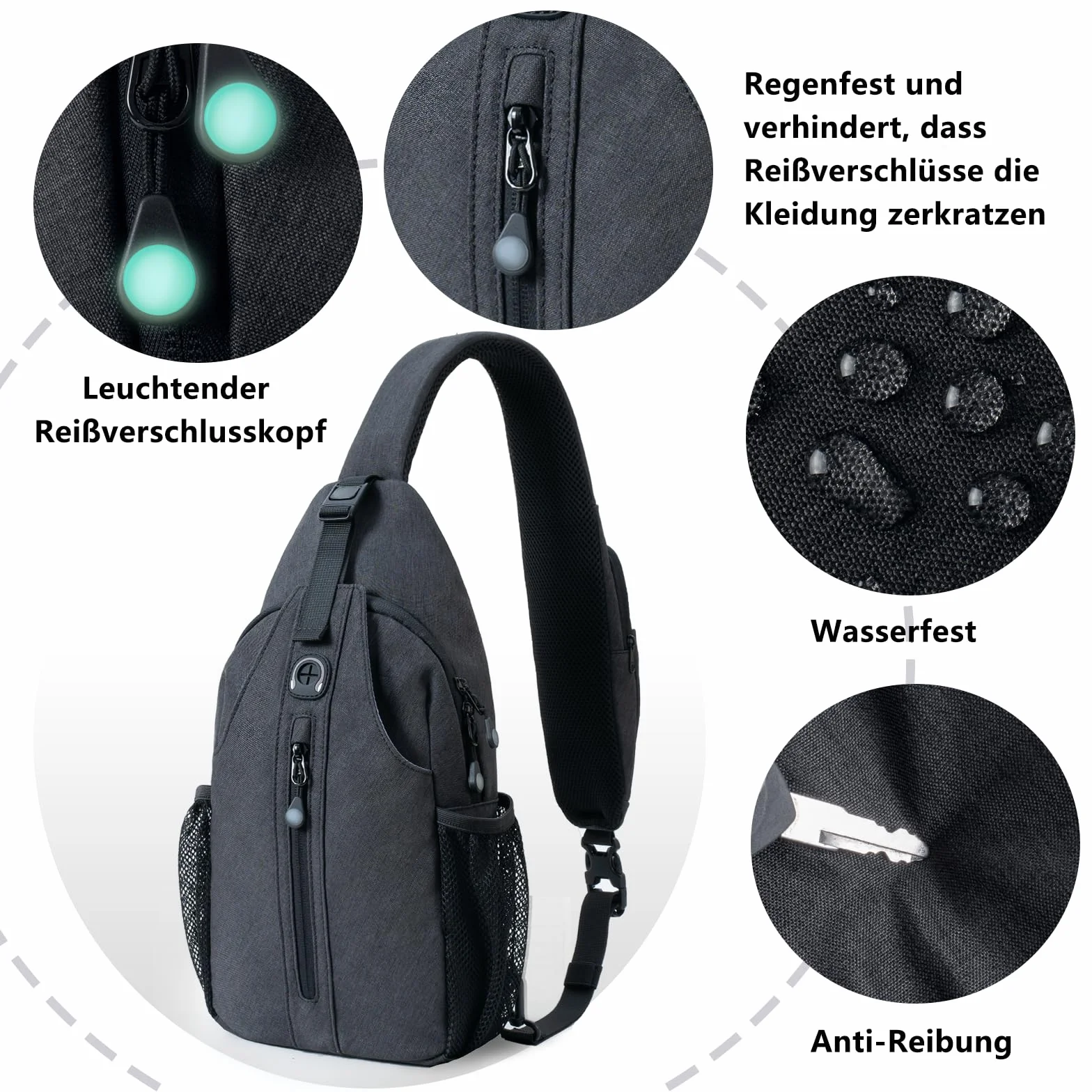 LEDAOU Torba na ramię, ochrona przed kradzieżą, wodoszczelna, z otworem na słuchawki – lekka i regulowana torba crossbody, uniseks, dla kobiet i mężczyzn, do miasta, podróży, fitnessu