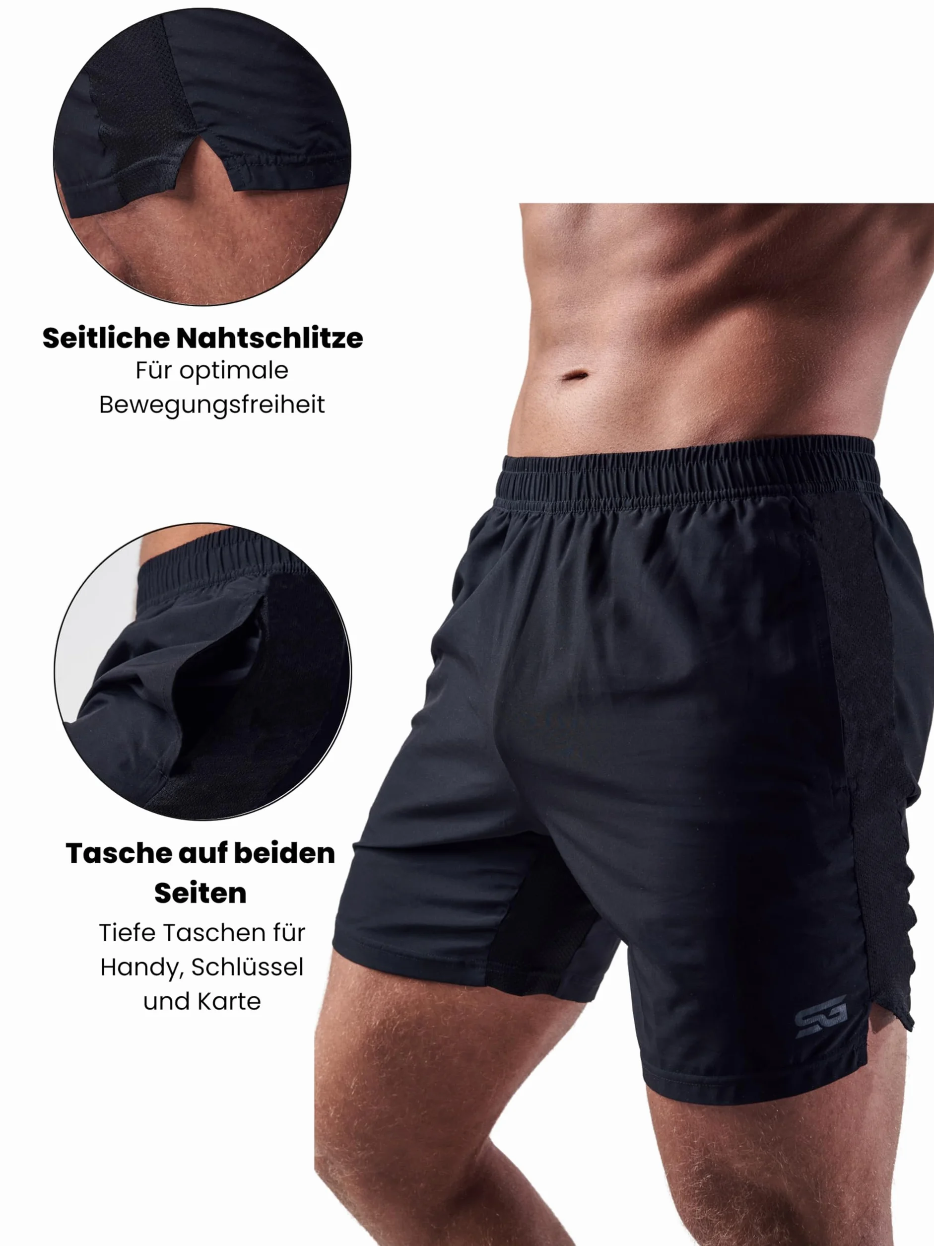 Satire Gym - Męskie spodenki fitness o luźnym kroju - szybkoschnące spodenki sportowe - męskie spodenki sportowe odpowiednie do treningu siłowego lub jako szorty do biegania i szorty crossfit, czarny