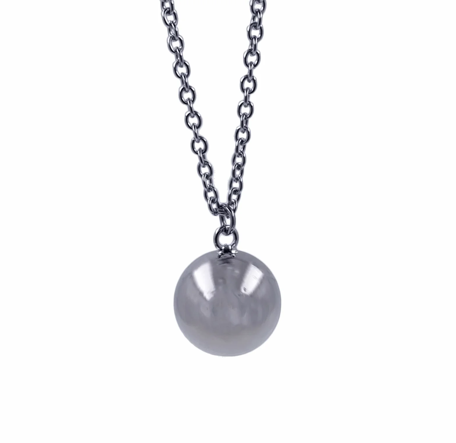 DP Design® V2 Naszyjnik, łańcuszek z zawieszką, przywoływacz aniołów z dzwoniącą kulką, srebrna kula 2,2 cm, długość łańcuszka 126 cm