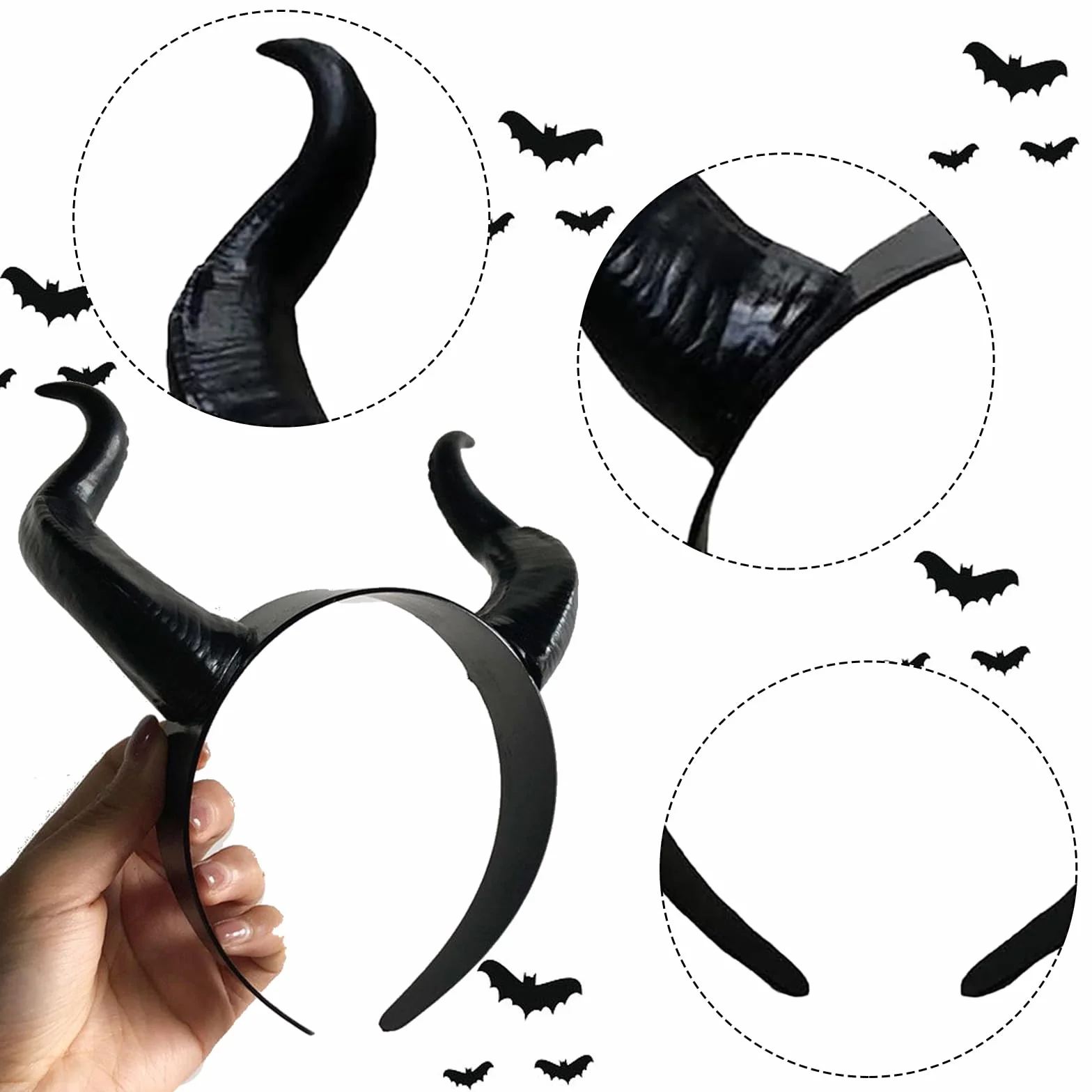 Funmo Ozdoba na głowę z rogiem krowiego, na Halloween, do kostiumu, na imprezę, demon, z rogiem krowy, jednokolorowa, prosta opaska na włosy, czarna opaska na włosy, śmieszna opaska na włosy