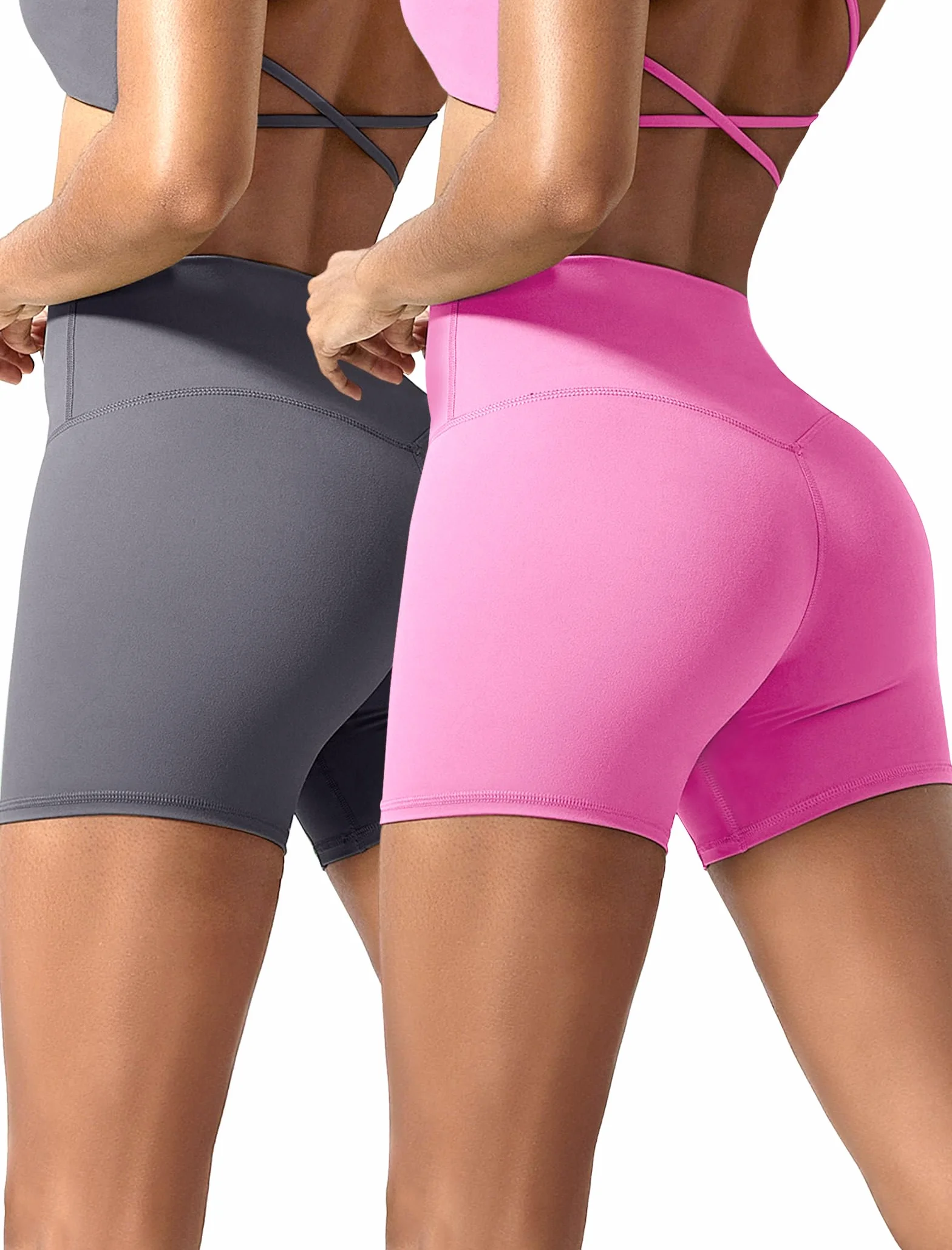 VOENXE Damskie spodenki do jogi, wysoka talia Push Up Rajstopy do biegania, elastyczne sportowe legginsy, siłownia ćwiczenia Scrunch Butt szorty,Sportowe Rajstopy Jogging Krótkie legginsy Multi Pack 2