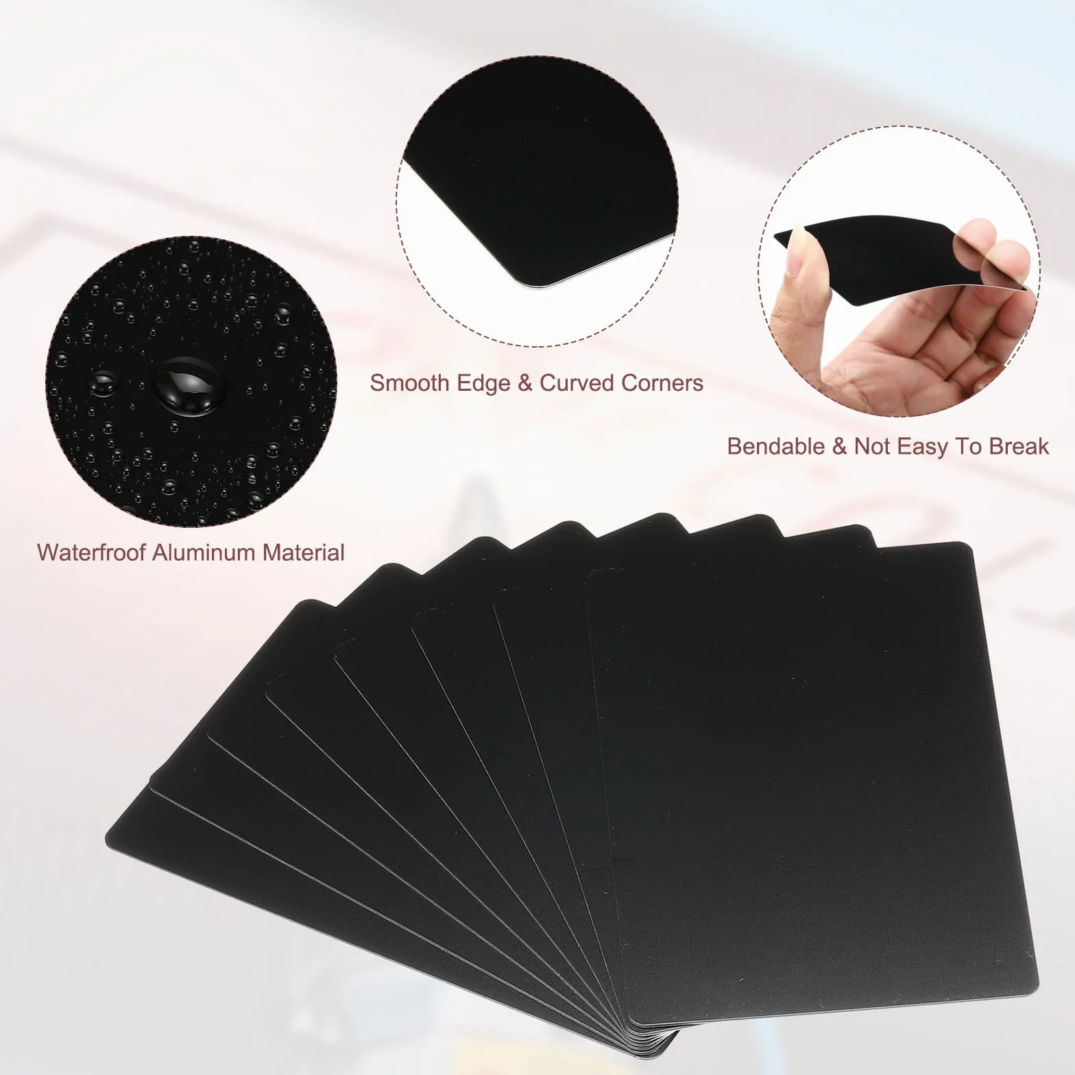 PATIKIL Metalowe wizytówki, puste, 0,45 mm grubości, 3,4 x 2,1 cala, aluminiowa, grawerowana laserowo, wizytówka, do samodzielnego wykonania, matowa czerń