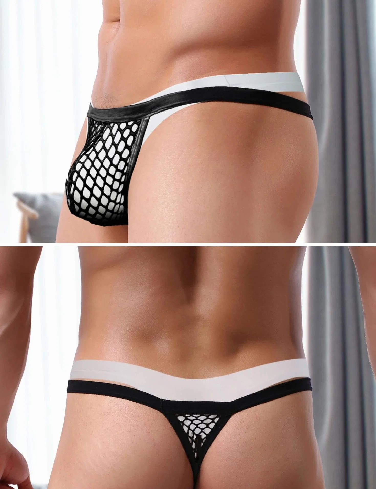 ohmydear Stringi męskie seksowne stringi bielizna gorące stringi męskie koronkowe siatkowe majtki oddychające erotyczne majtki miękkie majtki stringi niski stan T-back Bikini Fishnet