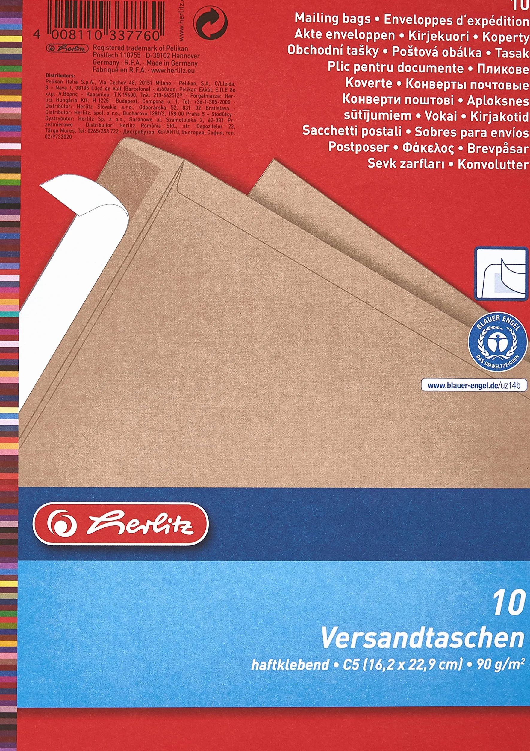 Herlitz C5 Mailing Bags koperty - brązowe, 10 sztuk