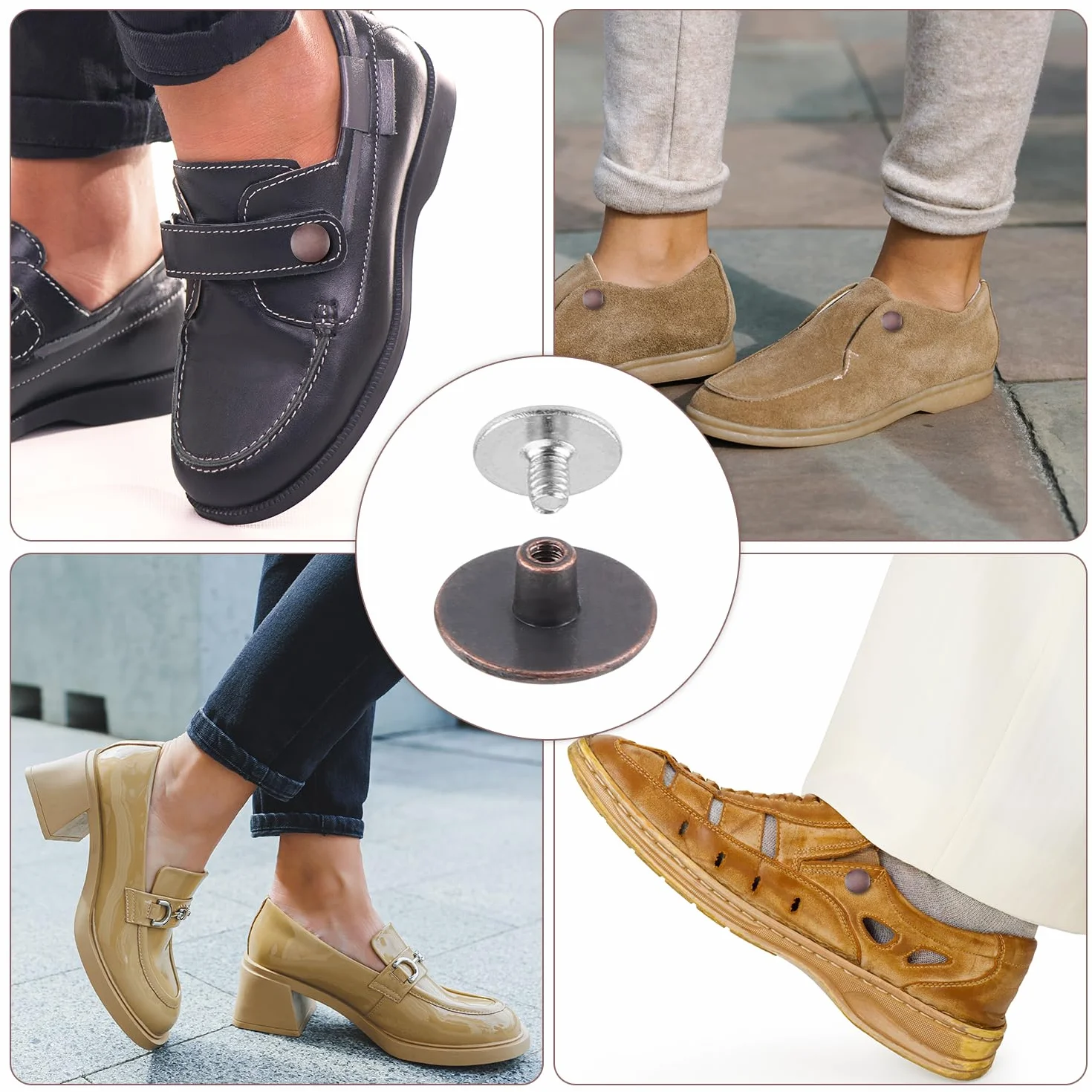 4szt Wymienne Nity do Boston Clogs Butów Typu, Wymienny Guzik Paska Kompatybilny z Boston Footbed Clogs Butami Typu ze Śrubokrętem i Śrubami dla Kobiet i Mężczyzn (Czerwony Brąz)