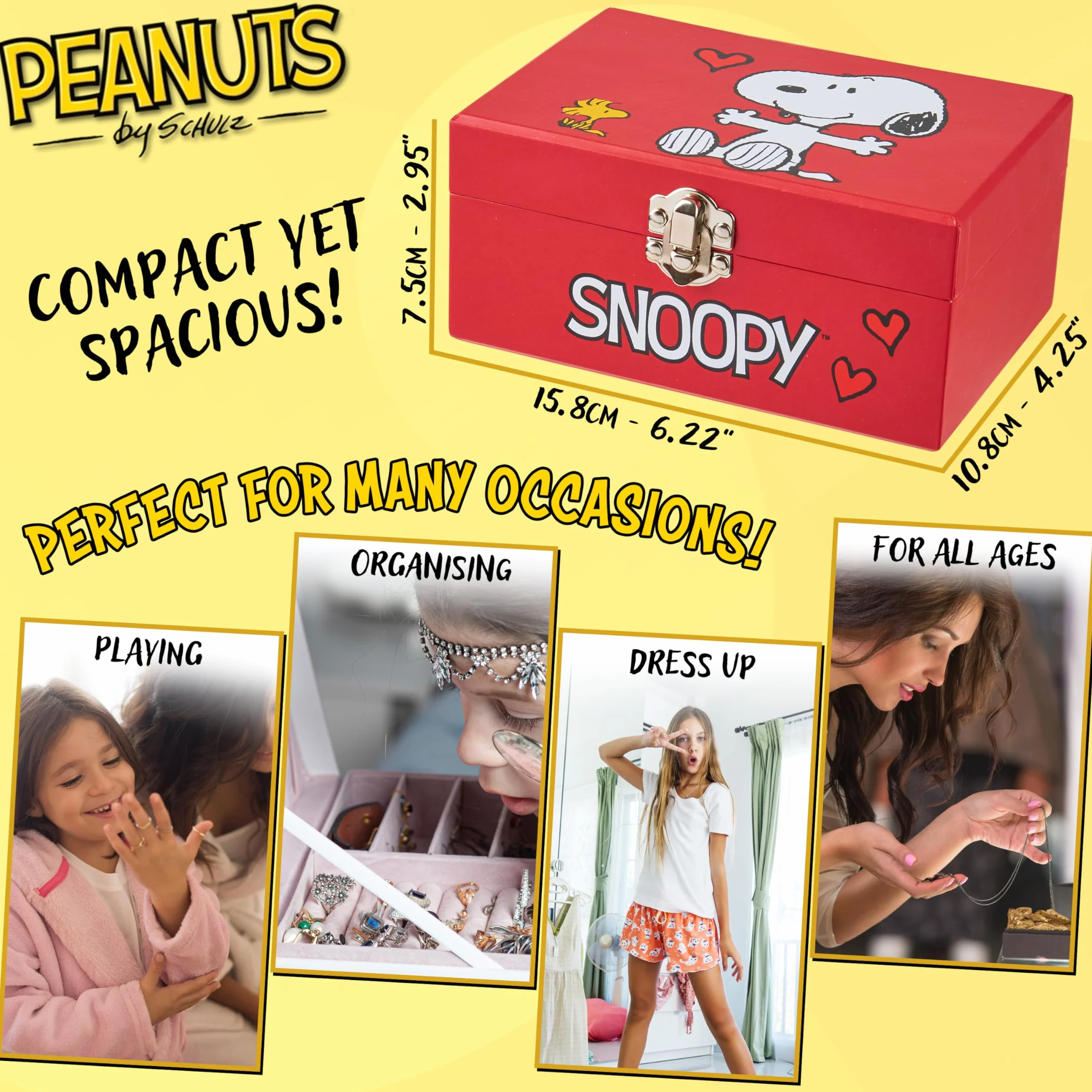 Peanuts Snoopy Muzyczna skrzynka na biżuterię dla dziewczynek z przegródkami - Prezenty dla dziewczyn