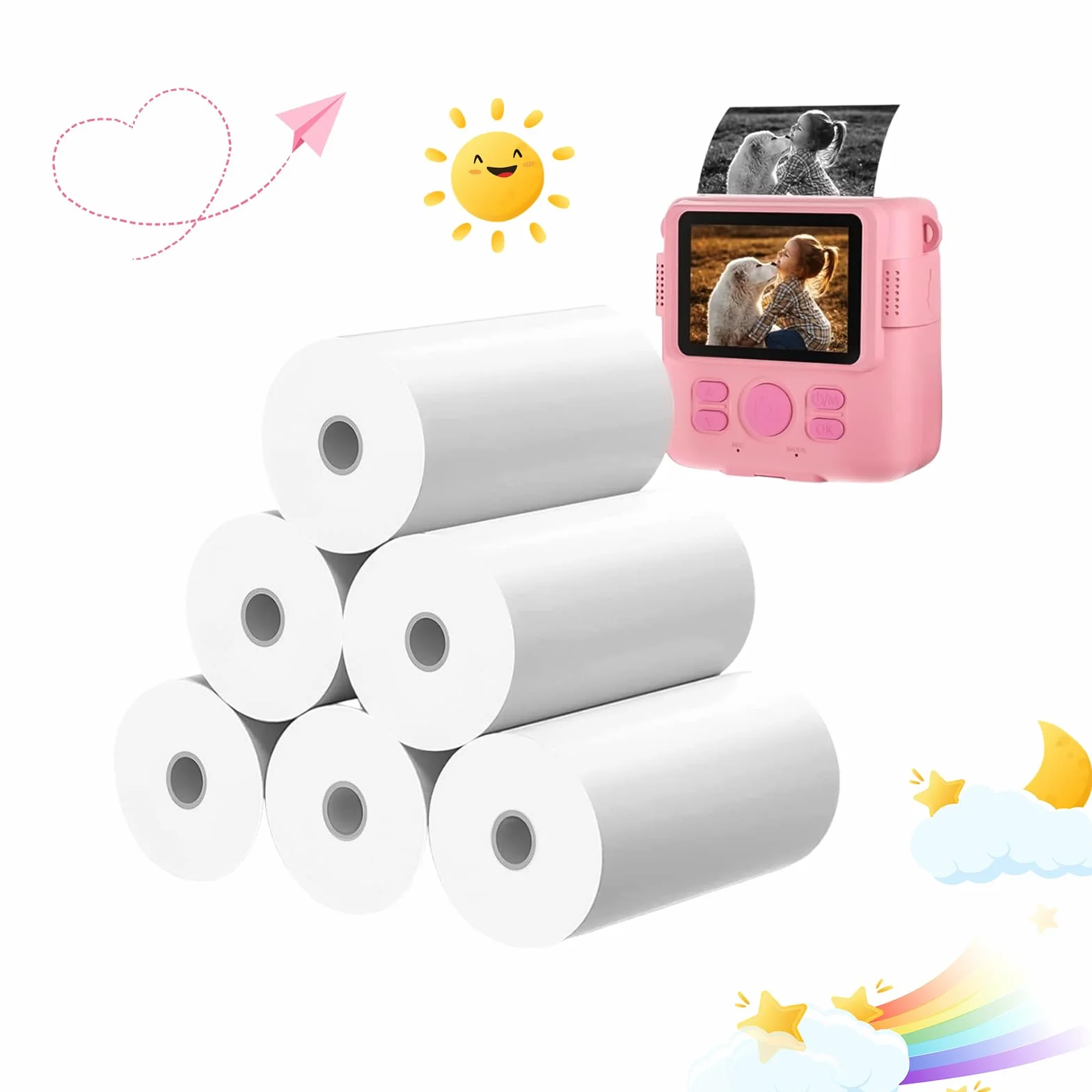 Zestaw 6 rolek termicznego papieru fotograficznego do drukarek błyskawicznych: idealny do natychmiastowych kamer i drukarek przenośnych, druk w wysokiej rozdzielczości bez atramentu