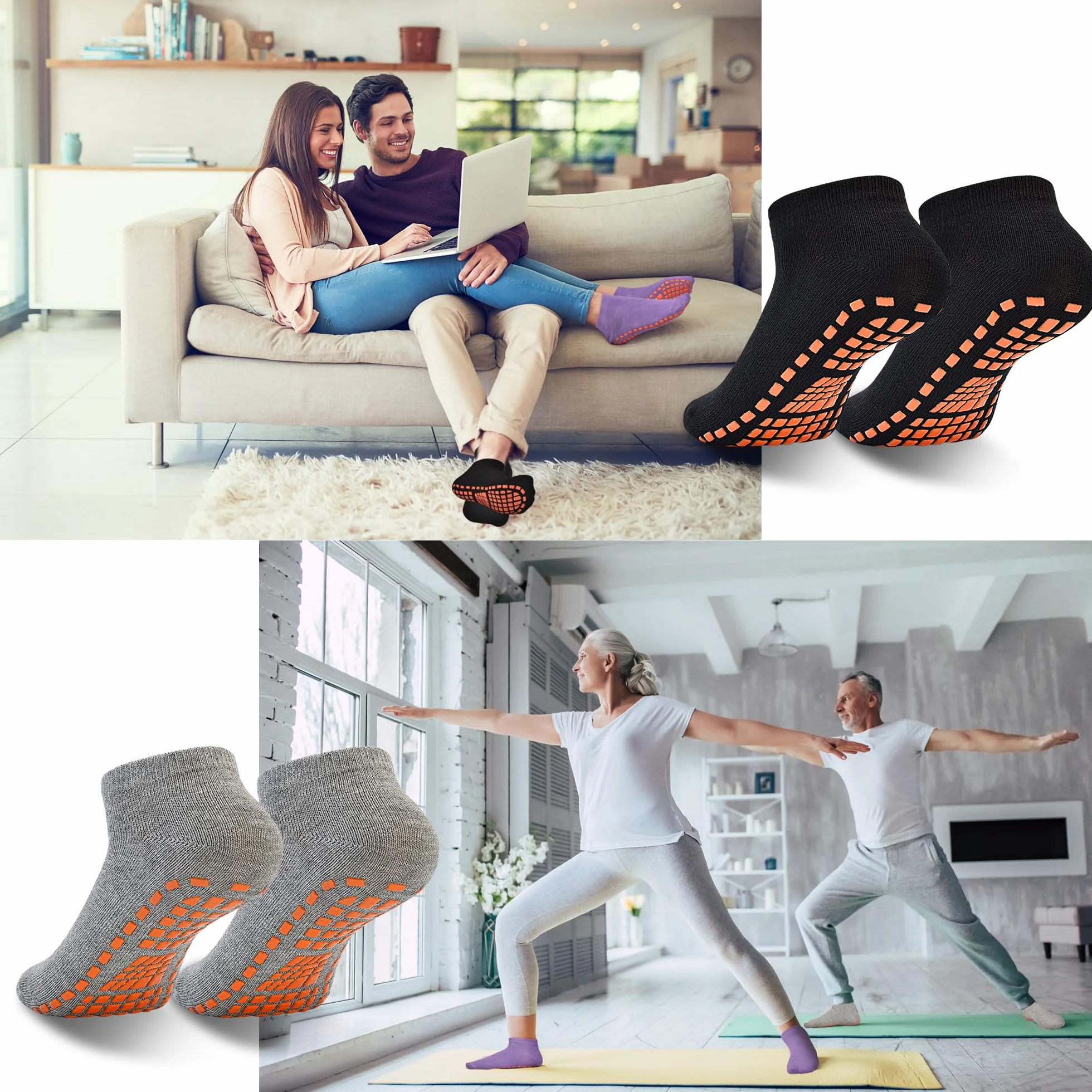 HYCLES 4 pary antypoślizgowych skarpet do jogi, z przyczepnością, dla kobiet i mężczyzn, antypoślizgowe skarpety do jogi, pilates, Barre, Home & Hospital