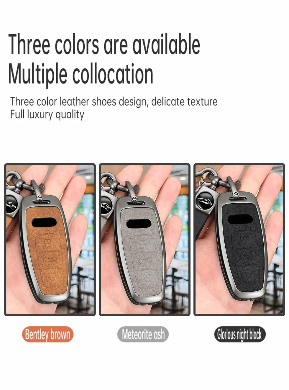 ontto Etui na kluczyki samochodowe, etui, etui na klucze, skórzane etui ochronne pasuje do Audi A3, A6, A7, A8, E-Tron S6, RS6, S7, RS7, Q7, SQ7, Q8, SQ8, 2019-2024, akcesoria, etui na klucze, 3