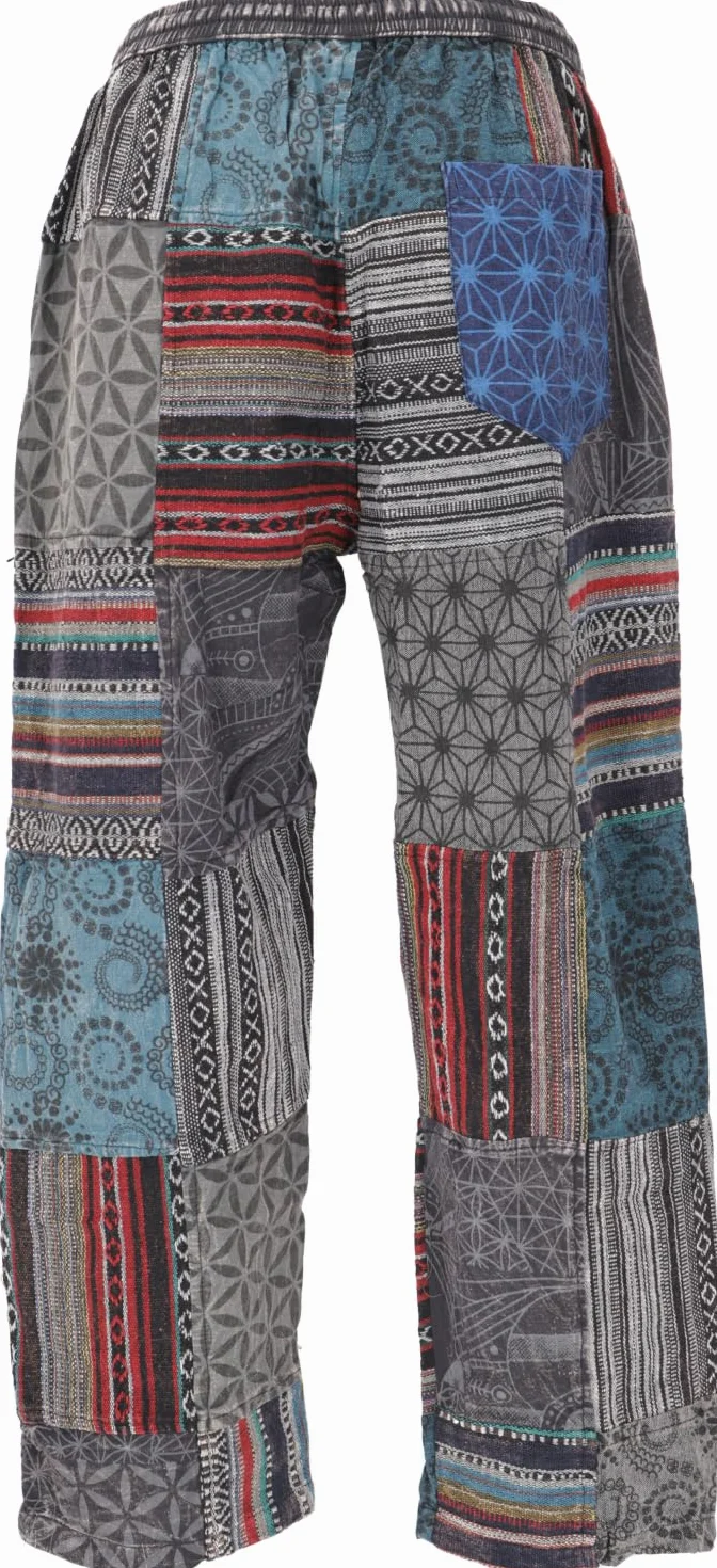 GURU SHOP Patchwork spodnie do jogi, spodnie Goa, luźne spodnie, męskie, bawełna, spodnie alternatywna odzież
