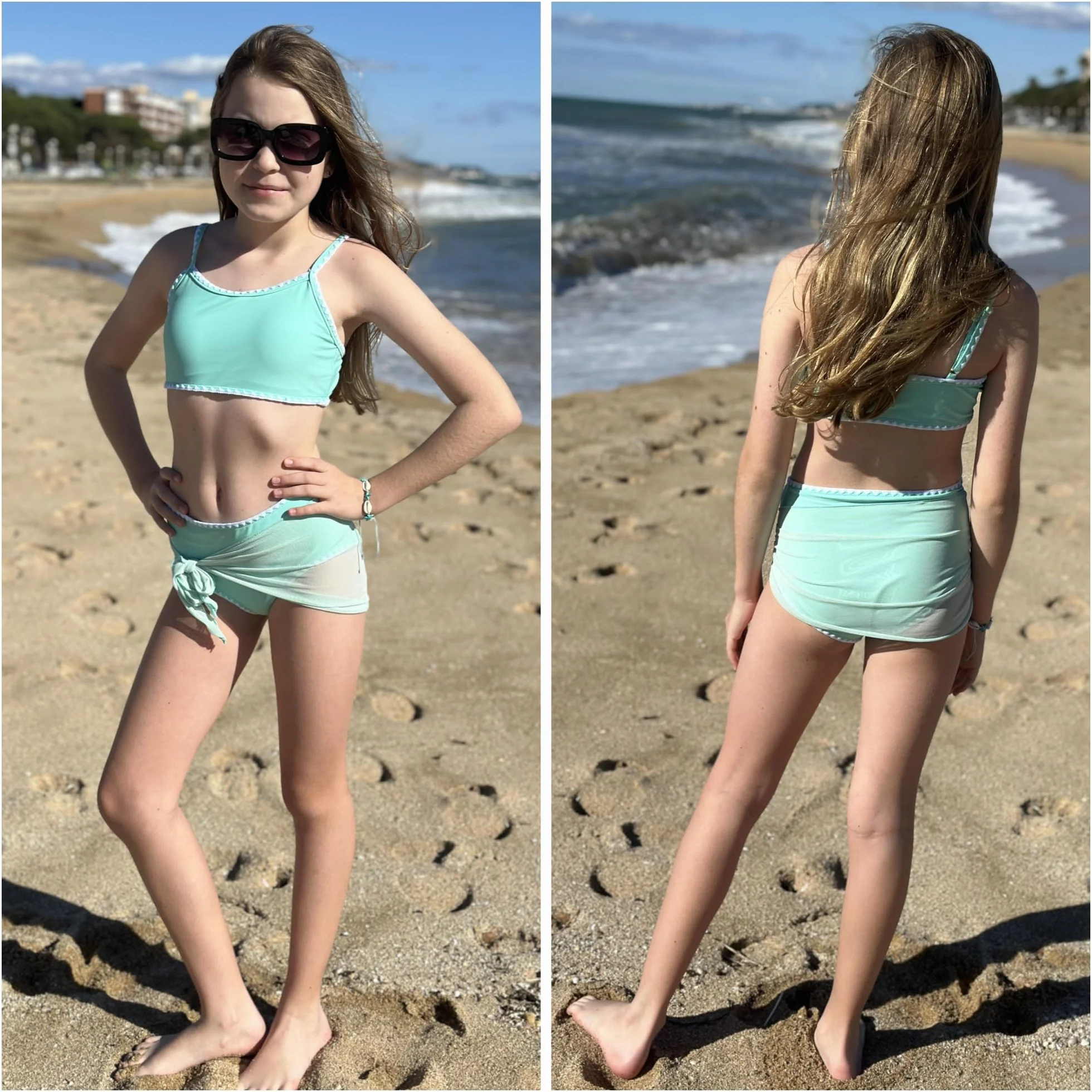 Arshiner Dziewczęce 3-częściowy zestaw bikini sportowe, górna część bikini z wysokim stanem, strój kąpielowy, szybkoschnący, elastyczny strój kąpielowy, na plażę, basen, 6-13 lat