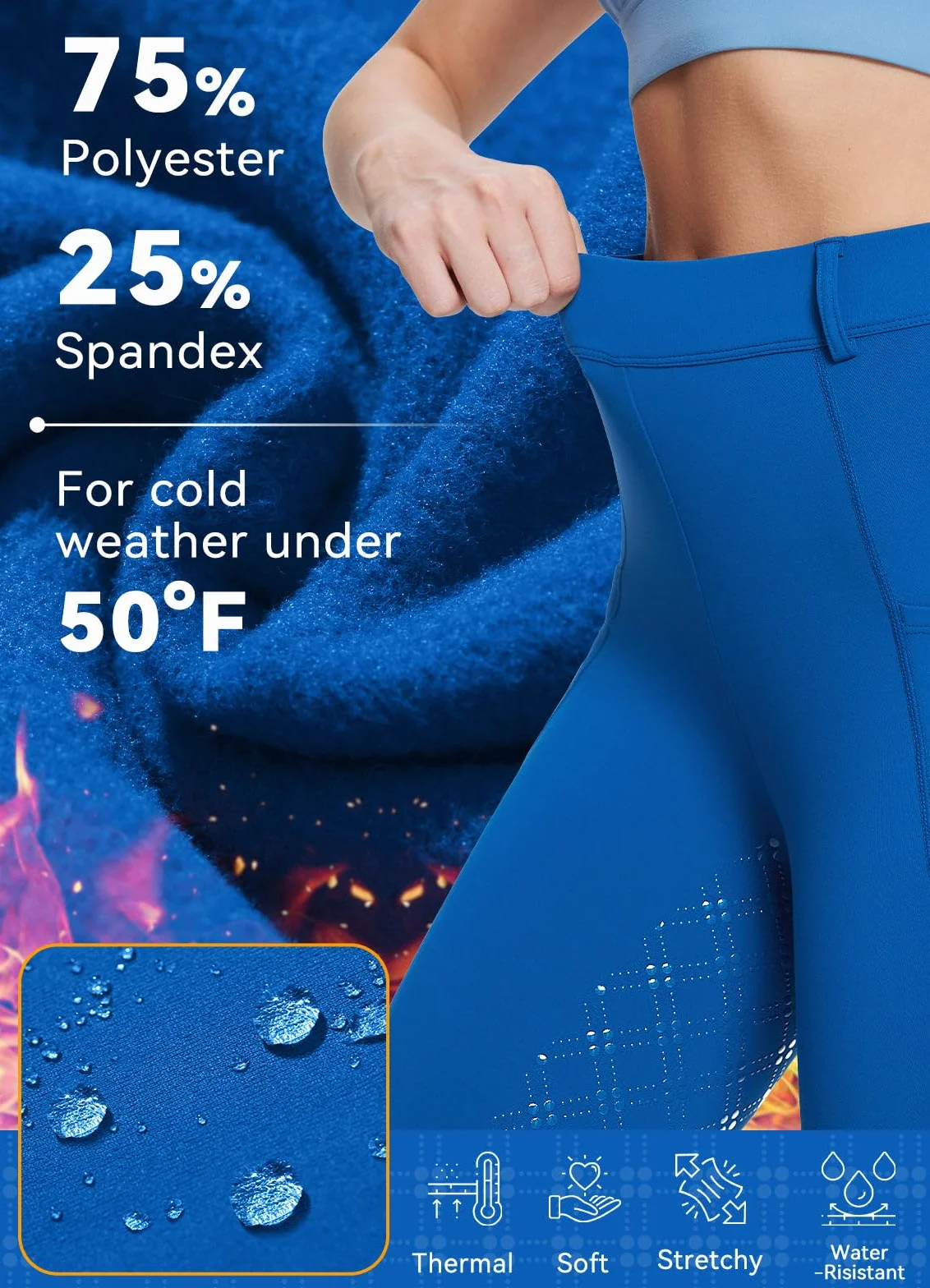 BALEAF Damskie legginsy do jazdy konnej z podszewką polarową Jodhpurs Jeździectwo silikonowe bryczesy pełne siedzenie rajstopy z kieszeniami